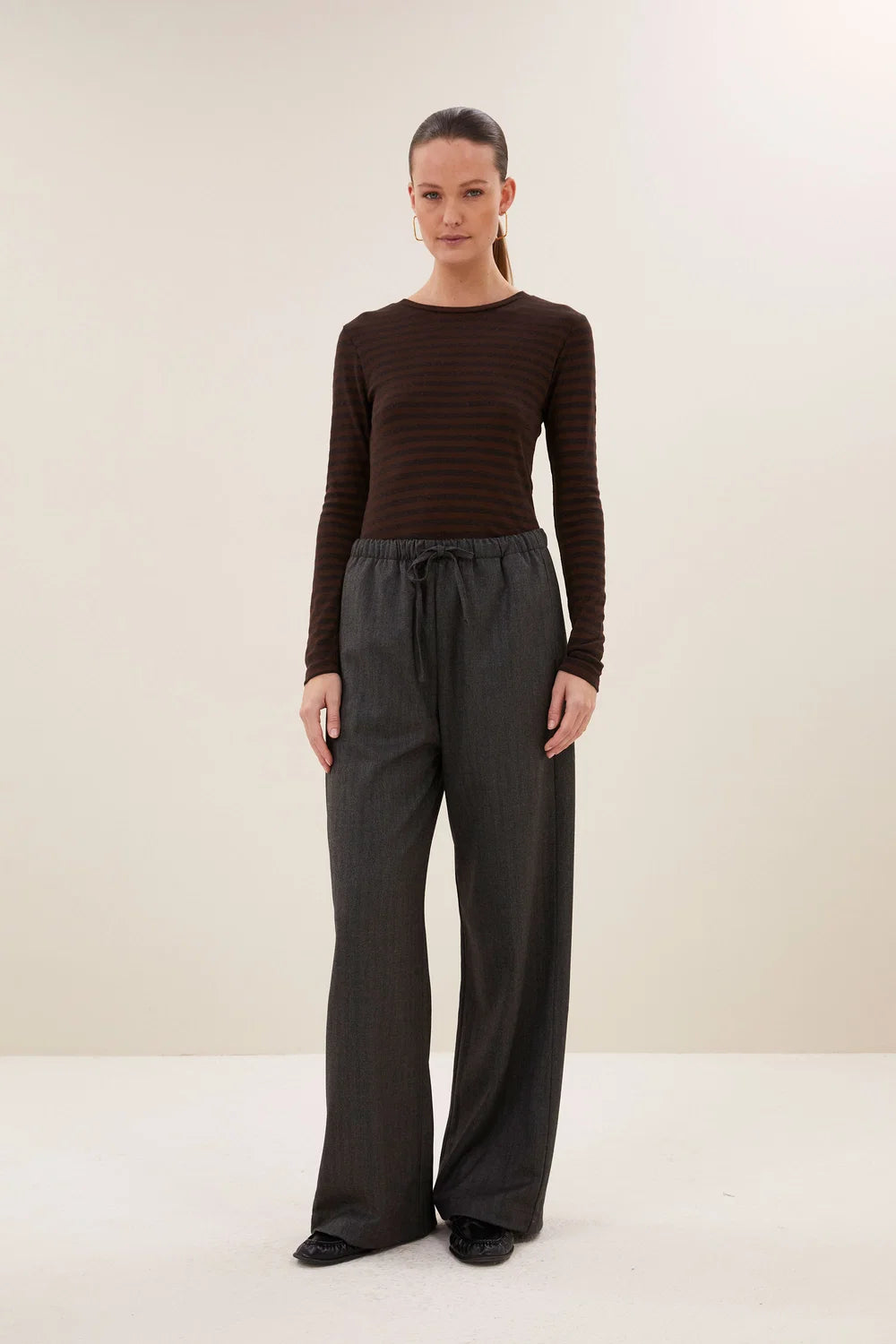 Pants "Pelle Herringbone" black herringbone