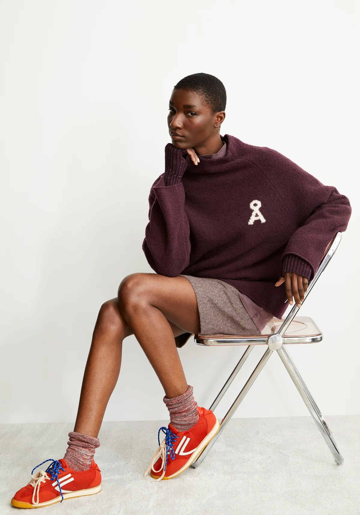 Pullover "Iconic A Monalaa Bouclé"-dark cranberry-oatmilk