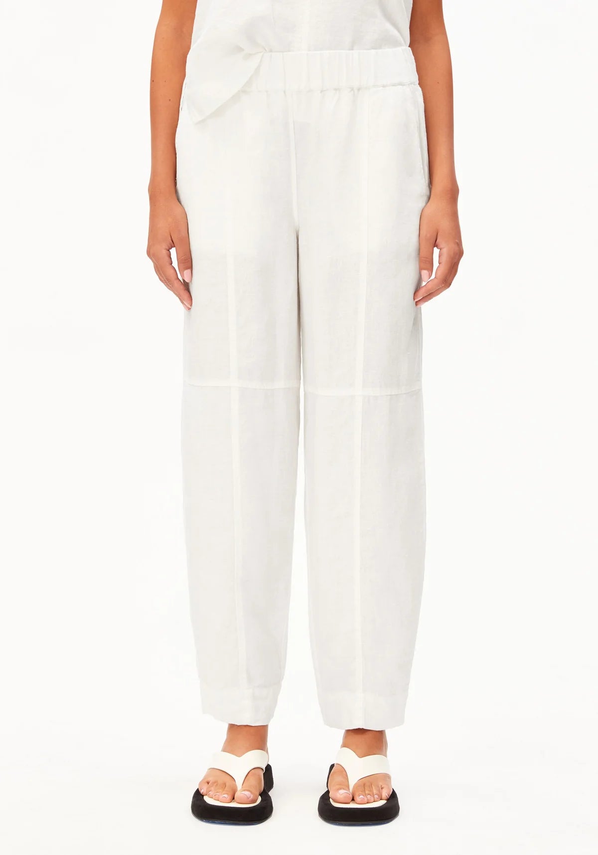 Pure Linen Pull On Barrel Pant White