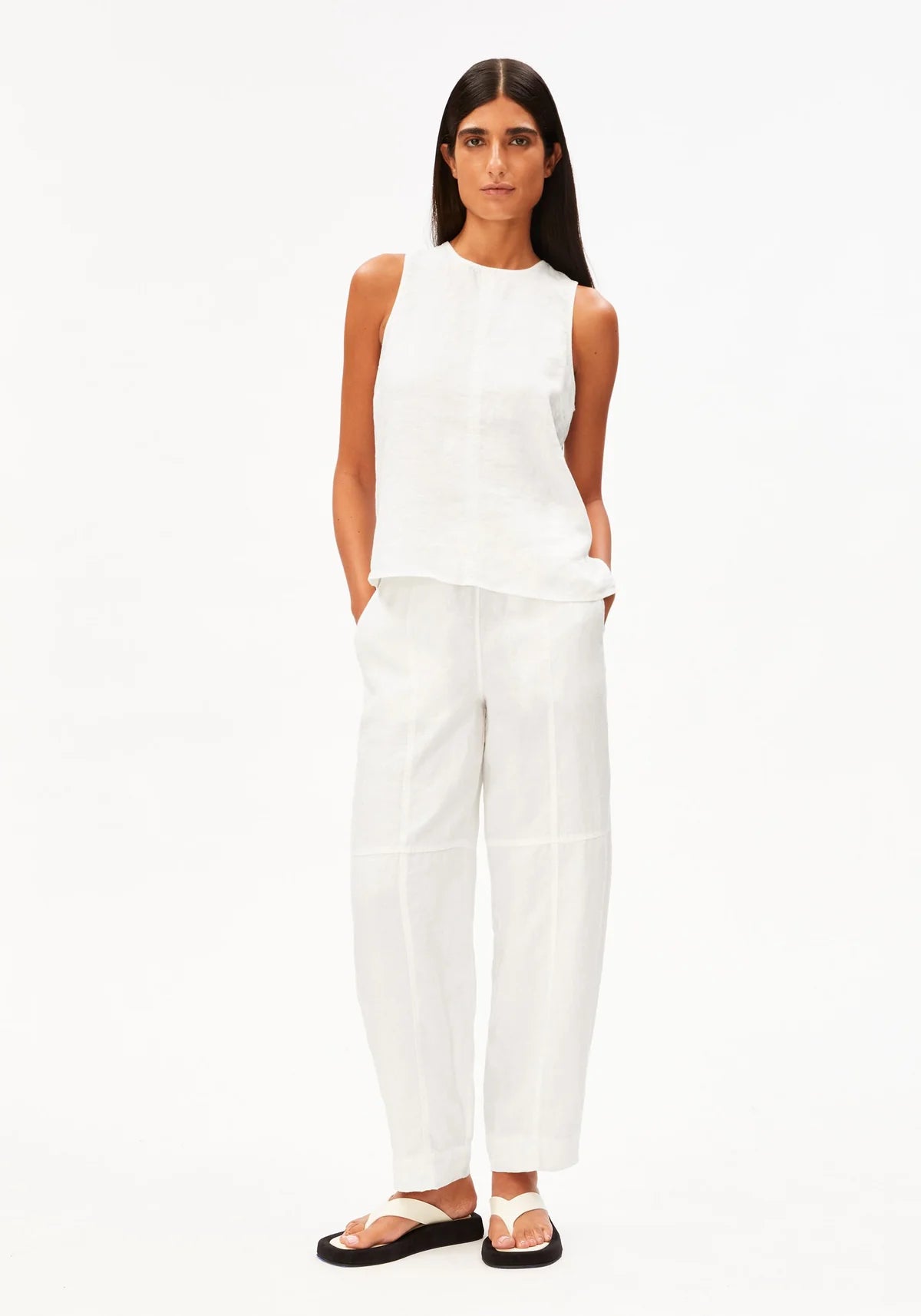 Pure Linen Pull On Barrel Pant White