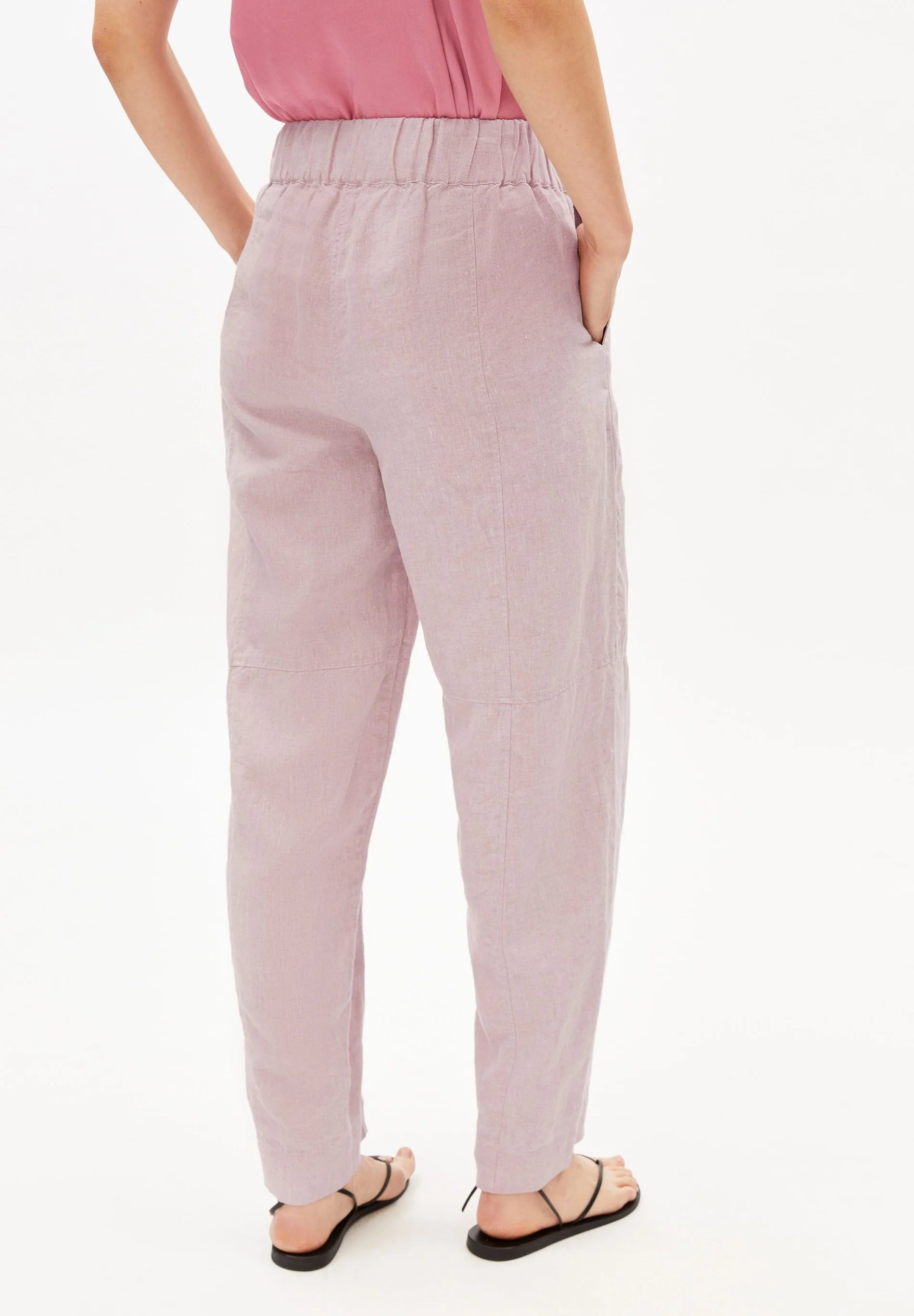 Pure Linen Pull On Barrel Pant Pink Mist