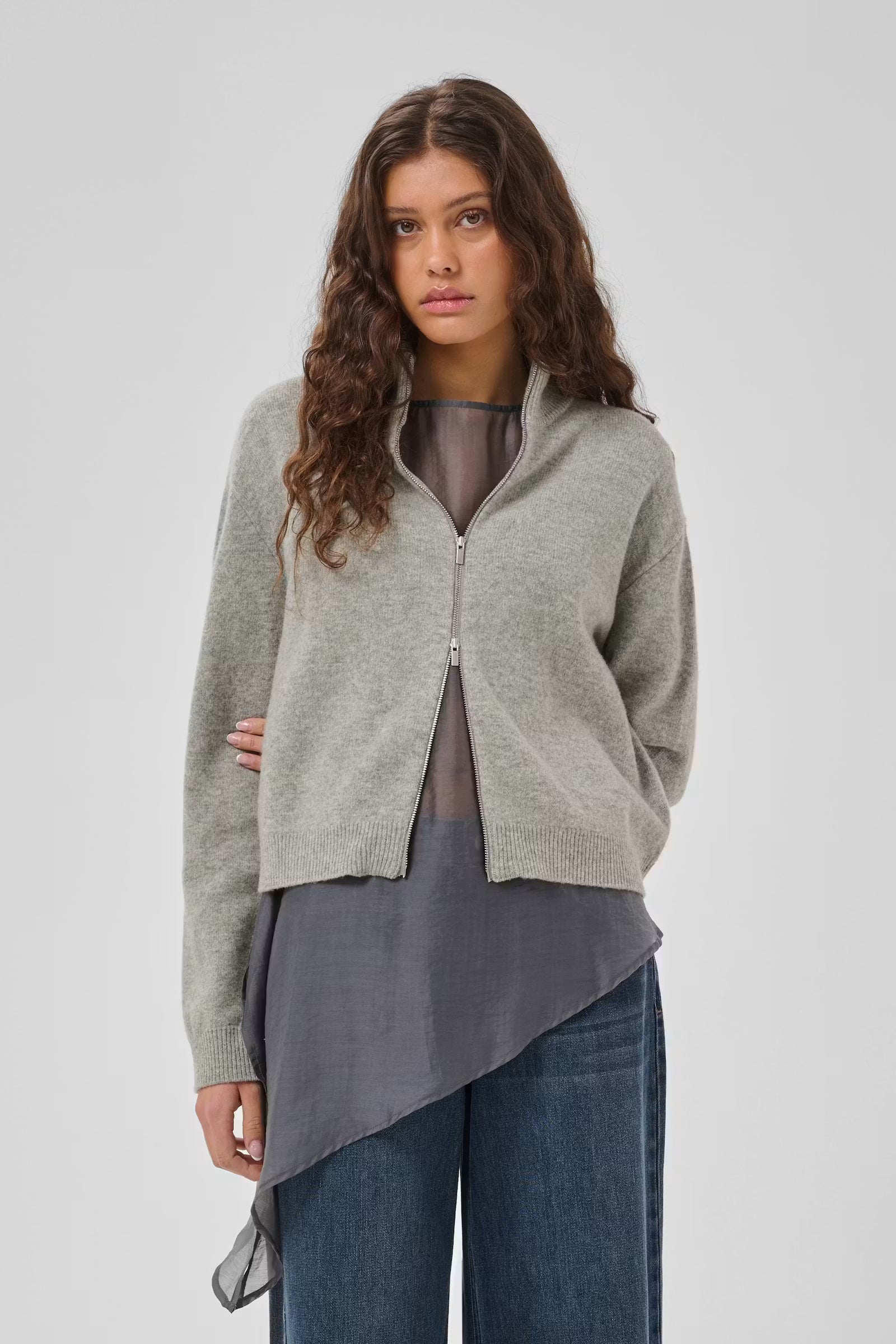 Knit Zip Cardigan "MWTracy" light grey melange