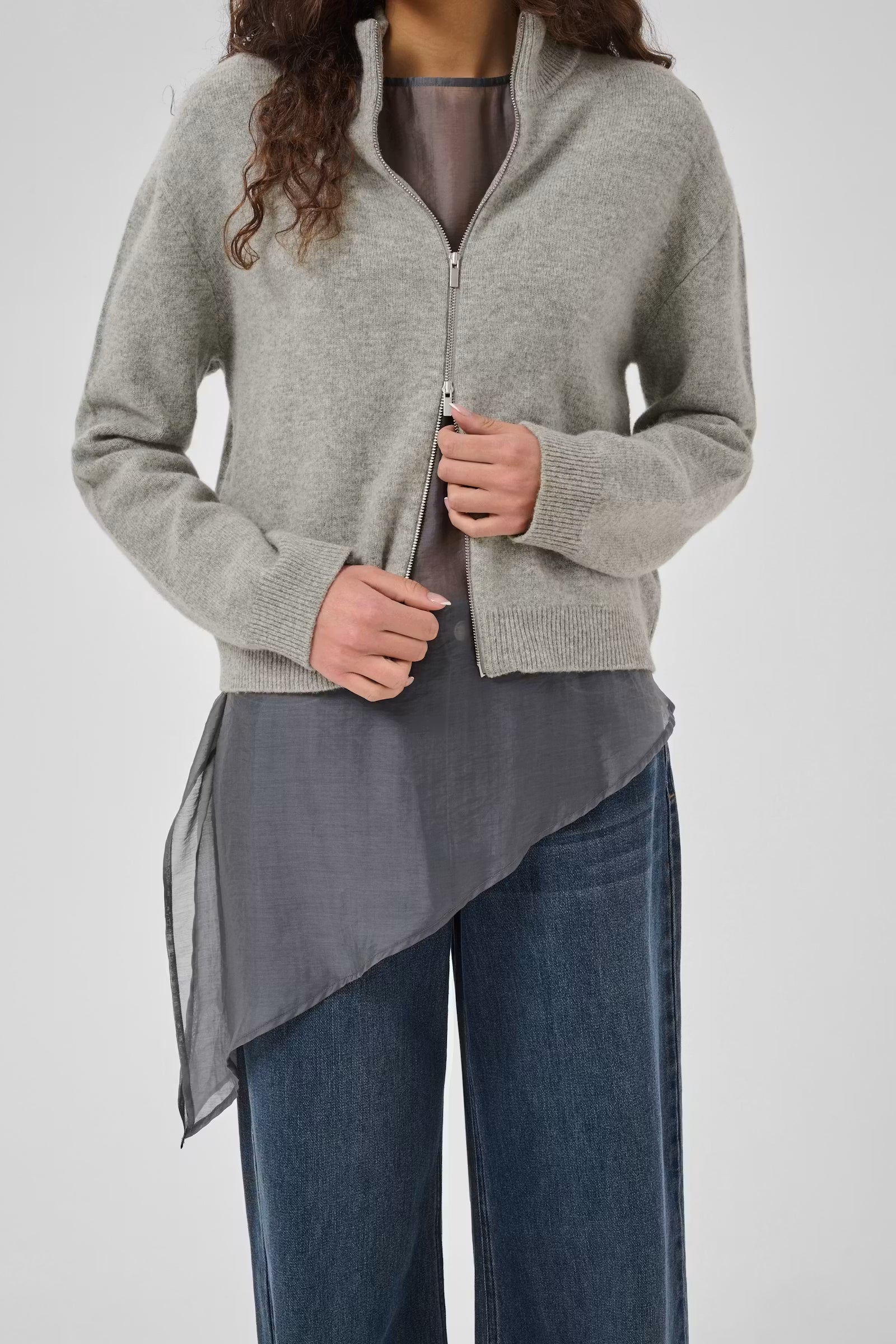 Knit Zip Cardigan "MWTracy" light grey melange