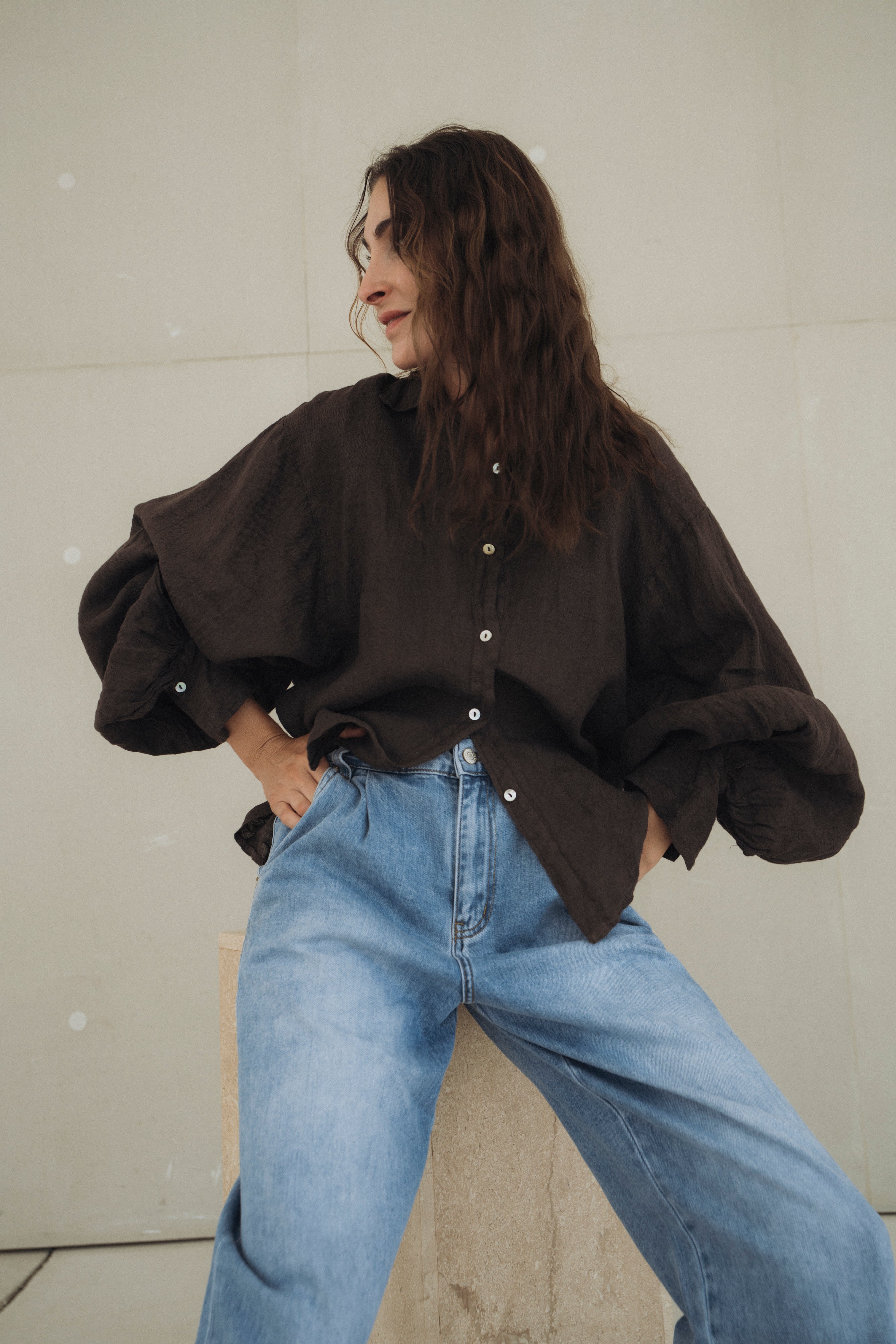 Leinenbluse "MoraDLL" dark brown