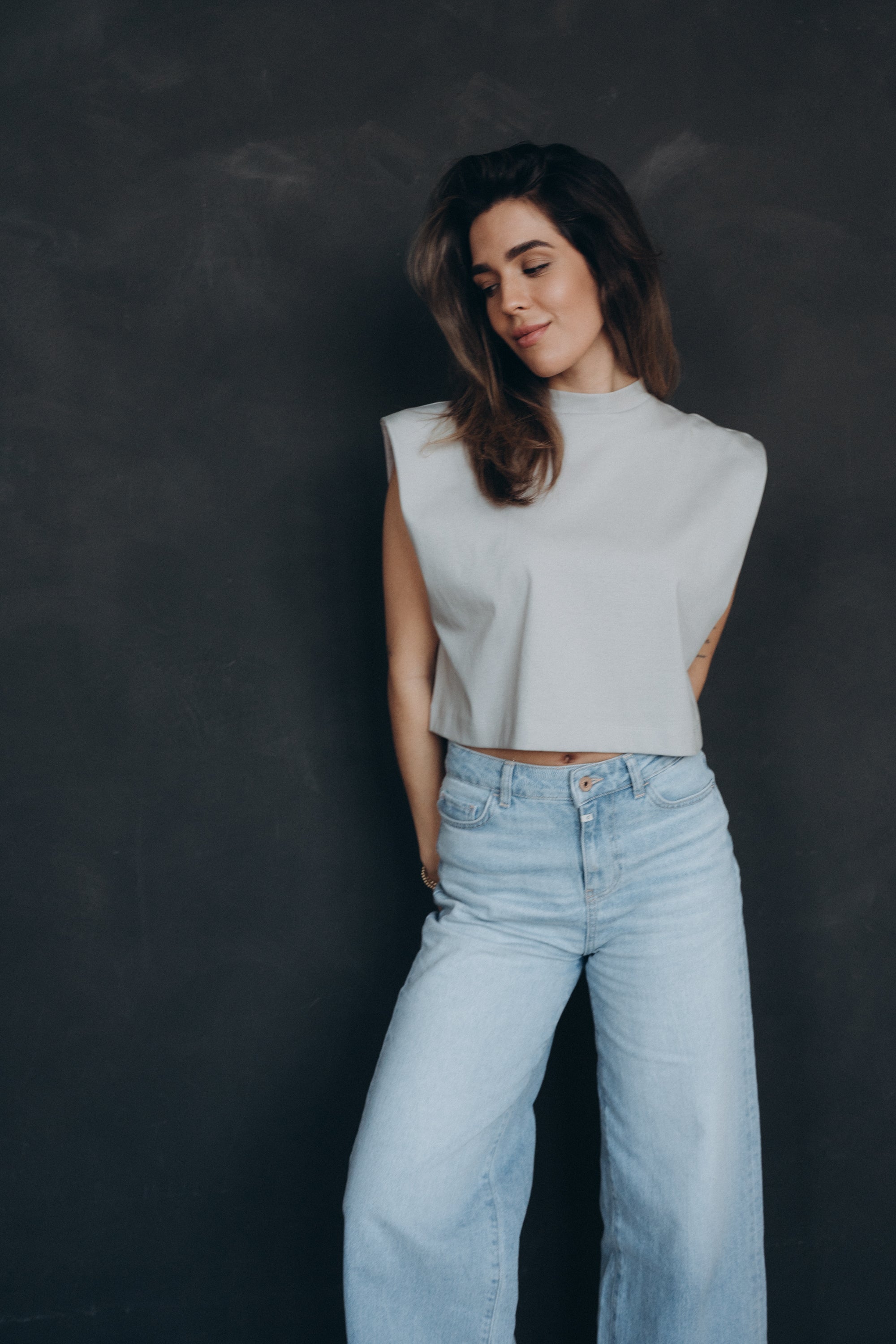 Cropped Shirt „PaminaDLL“ light grey