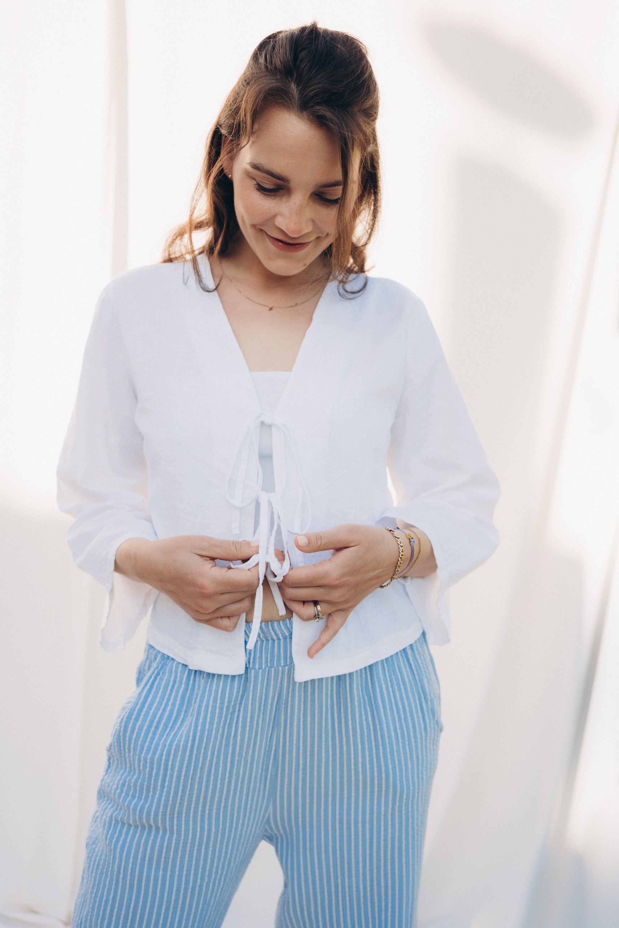 Gestreifte Musselinhose "MarieDLL" light blue/white