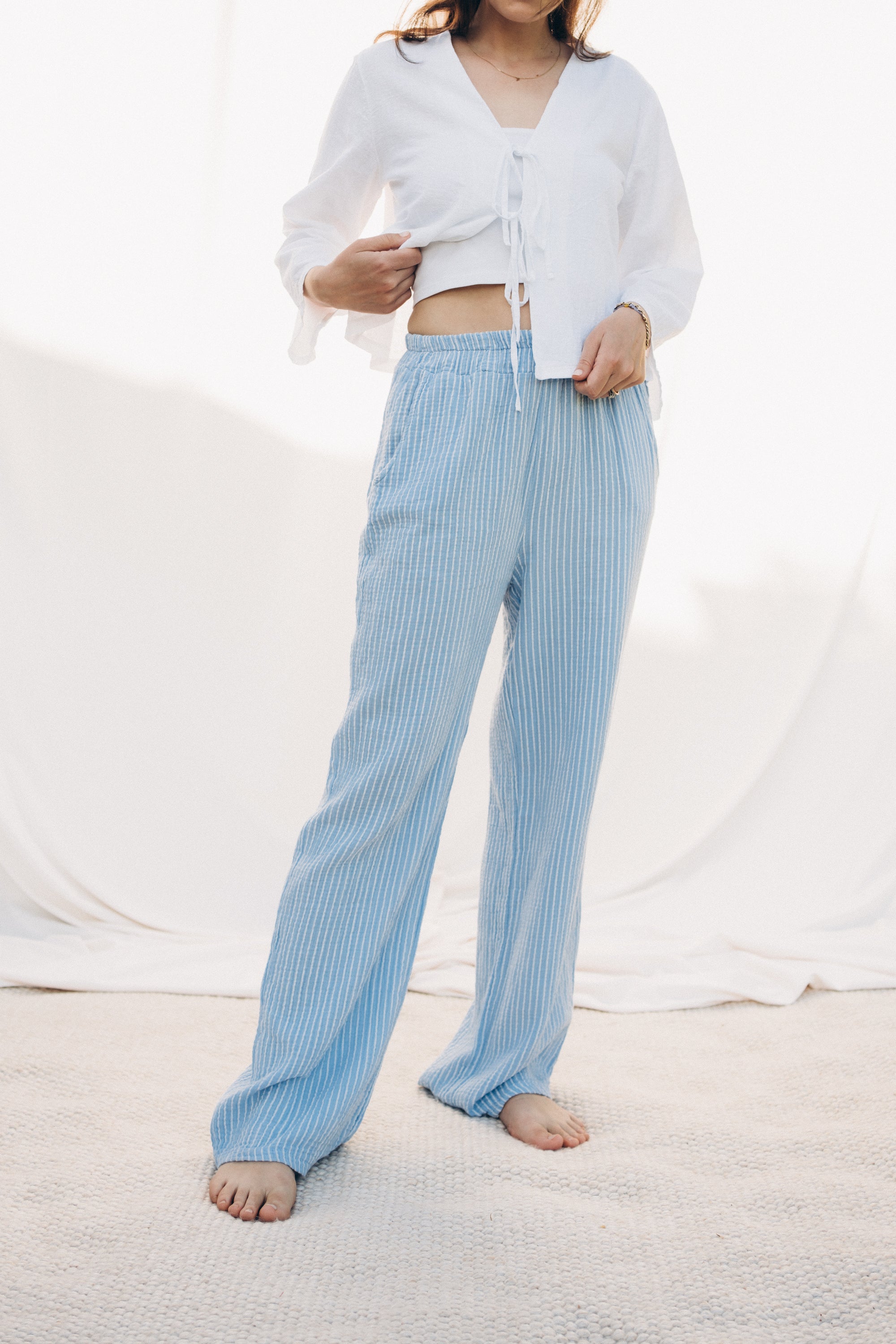 Gestreifte Musselinhose "MarieDLL" light blue/white