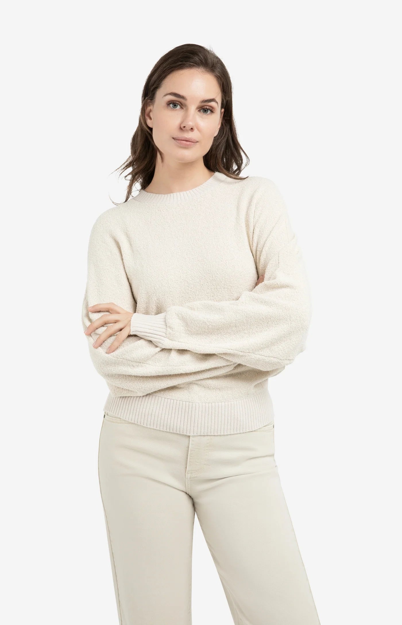 Bouclé-Pullover mit Fledermausärmeln