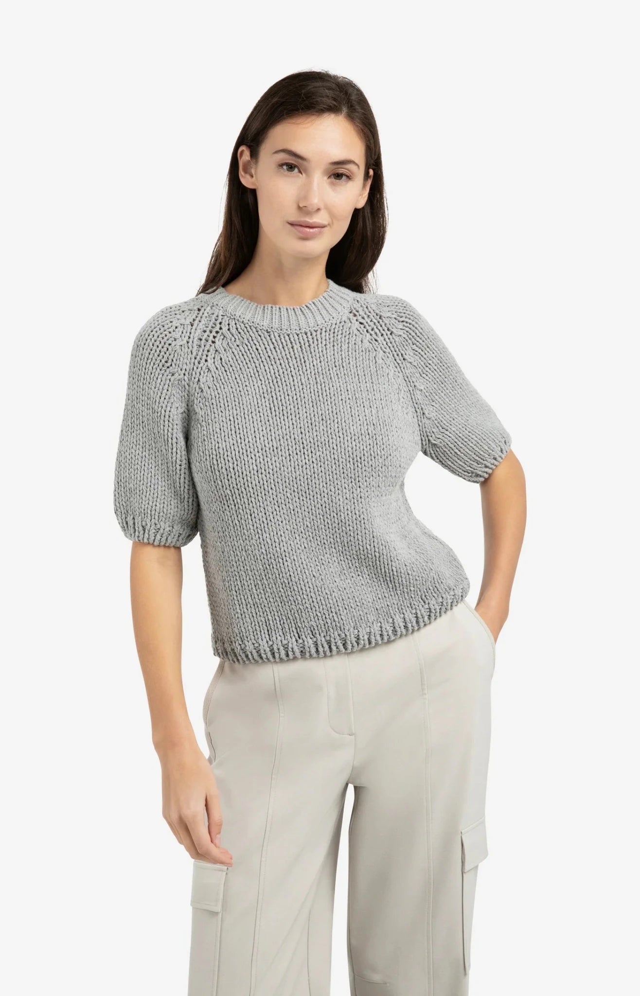 Pullover aus dickem Strick mit kurzen Ärmeln - iron grey - Dein Lieblingsladen Concept