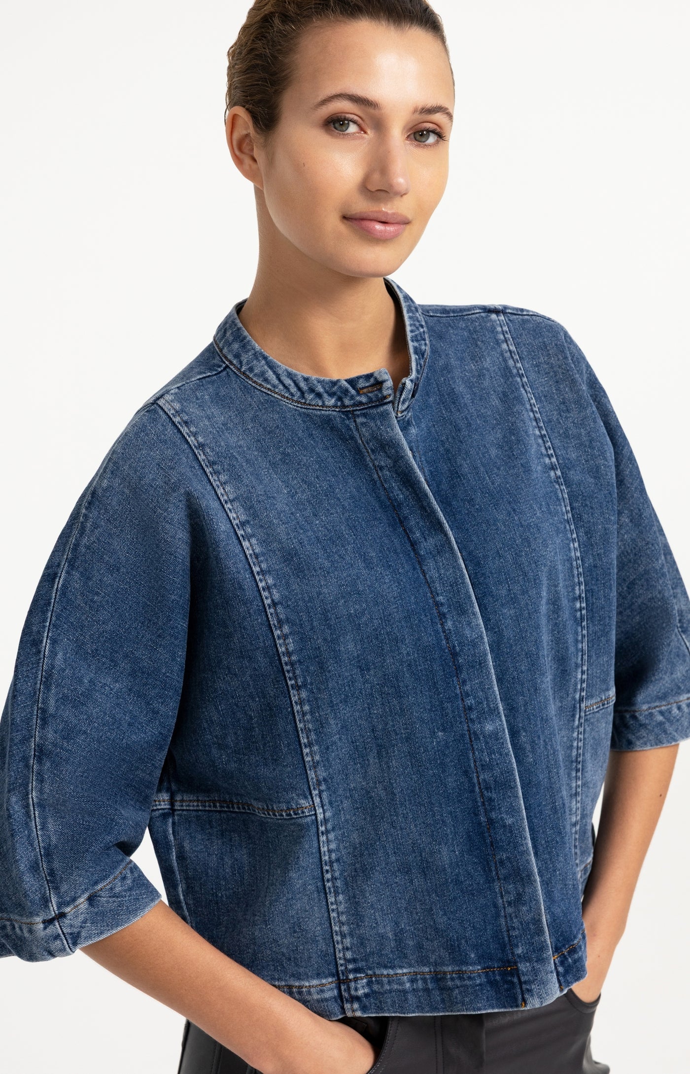 Kurzärmelige Denimbluse dark blue denim