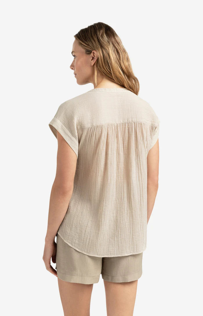 Fließende Bluse mit Polokragen-silver lining beige