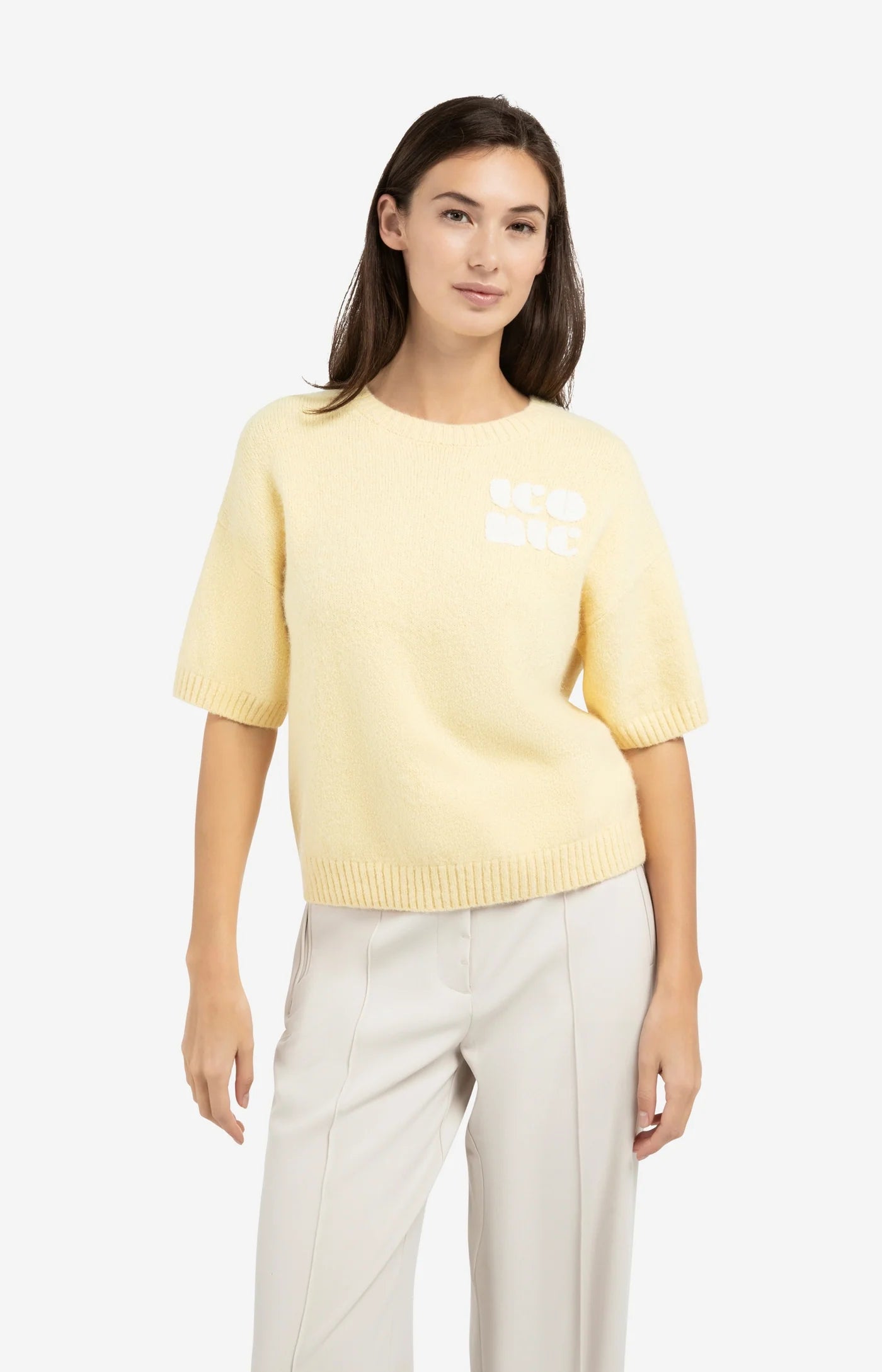 Kurzärmeliger Strickpullover-reed yellow