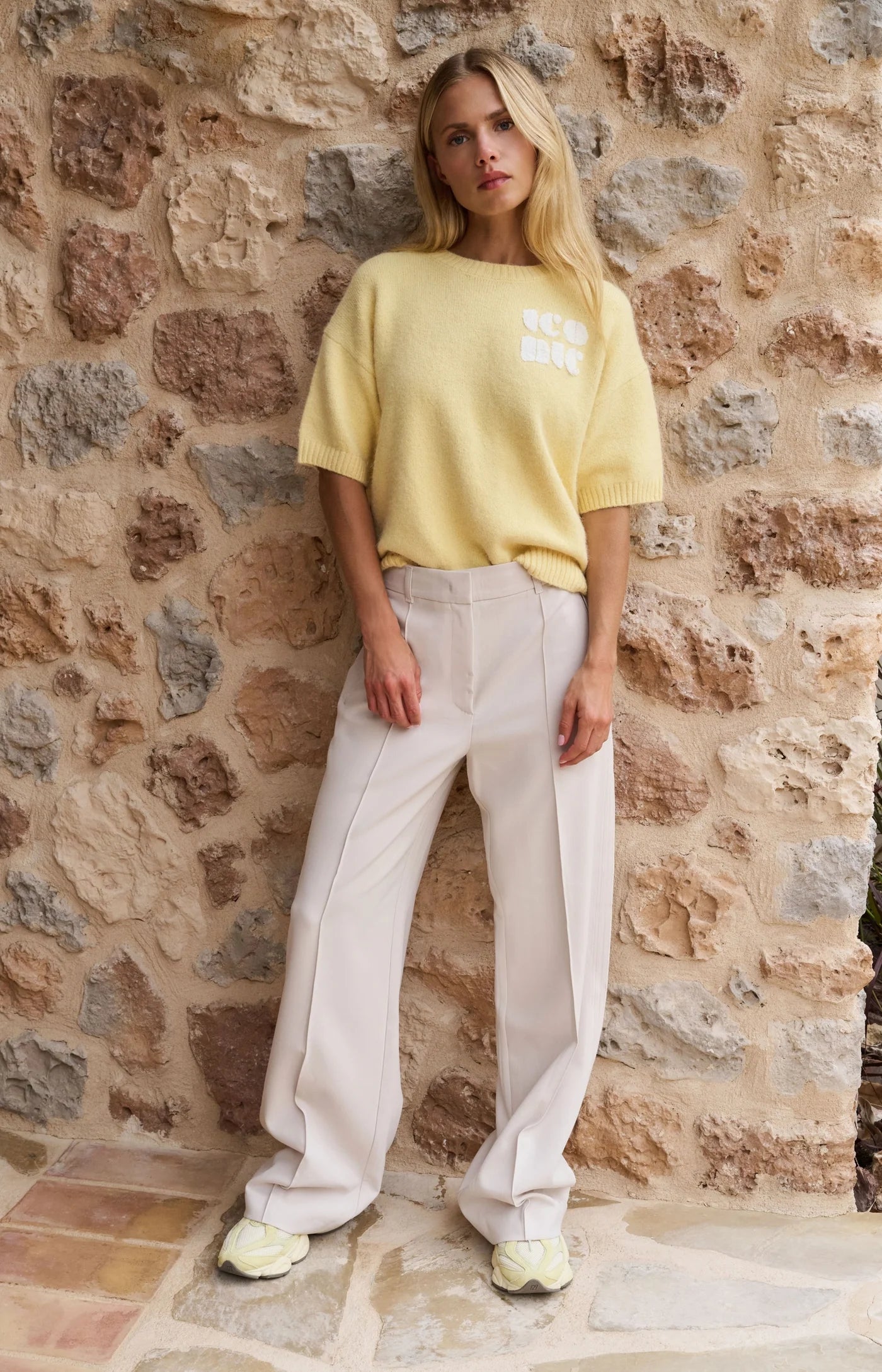 Kurzärmeliger Strickpullover-reed yellow