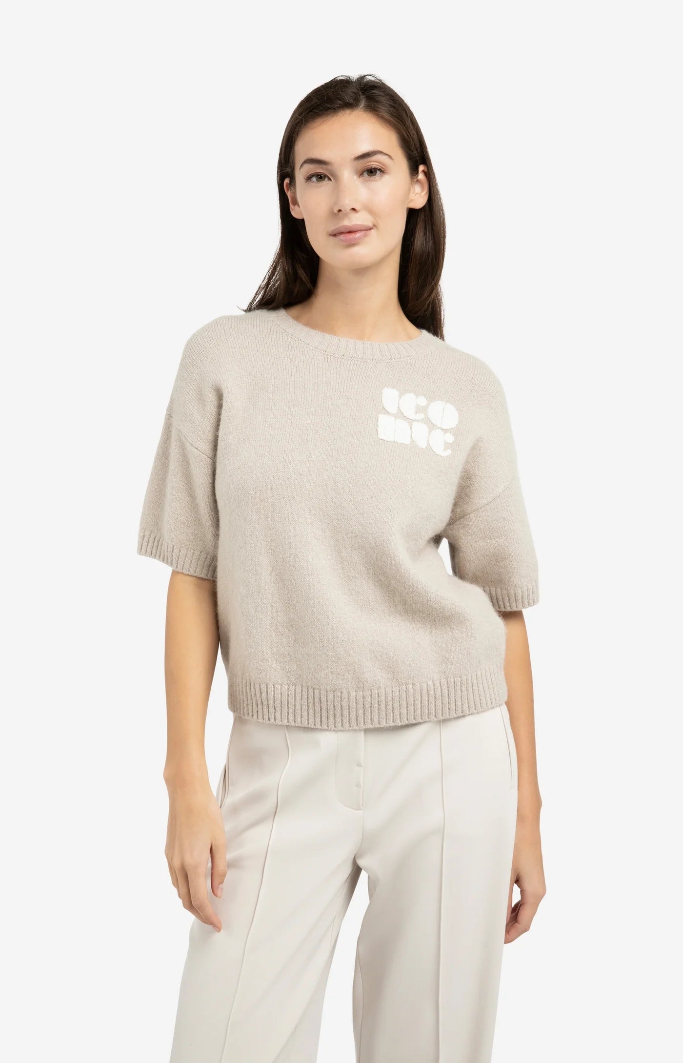 Kurzärmeliger Strickpullover-mist green