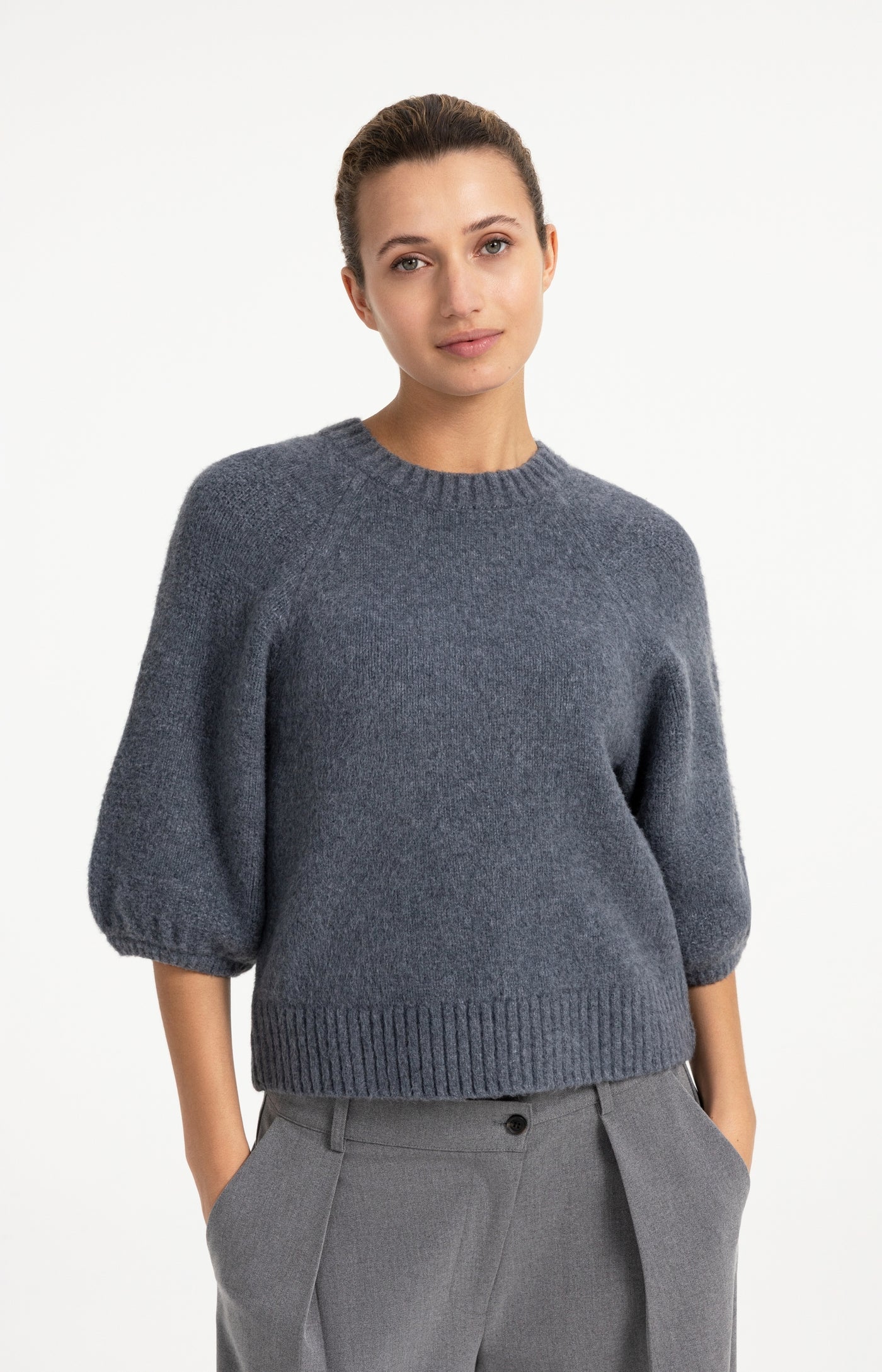 Strickpullover mit Ballonärmeln arctic seal grey melange