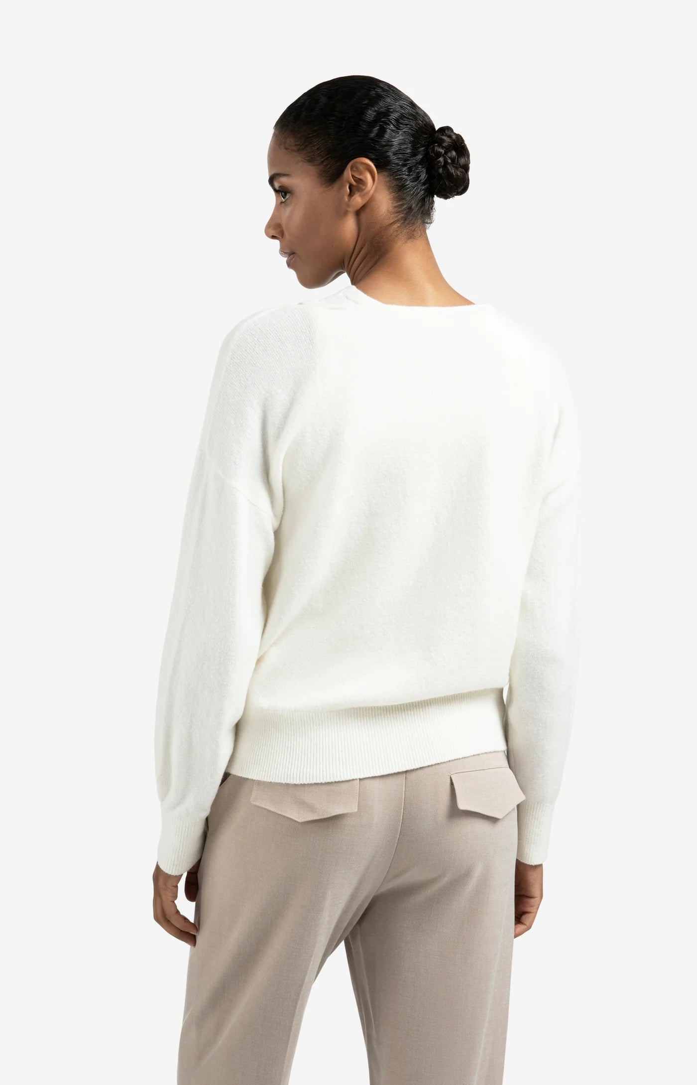 Strickpullover mit V-Ausschnitt-offwhite knit melange