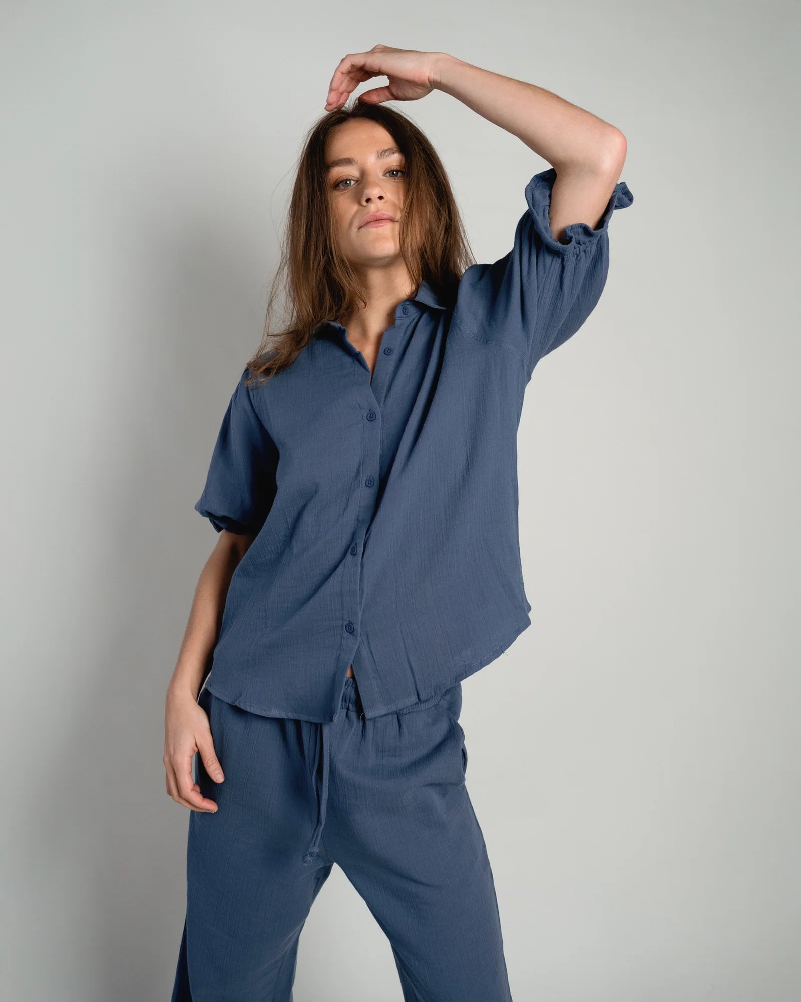 Puff Sleeve Blouse "Sophie" jeans blue