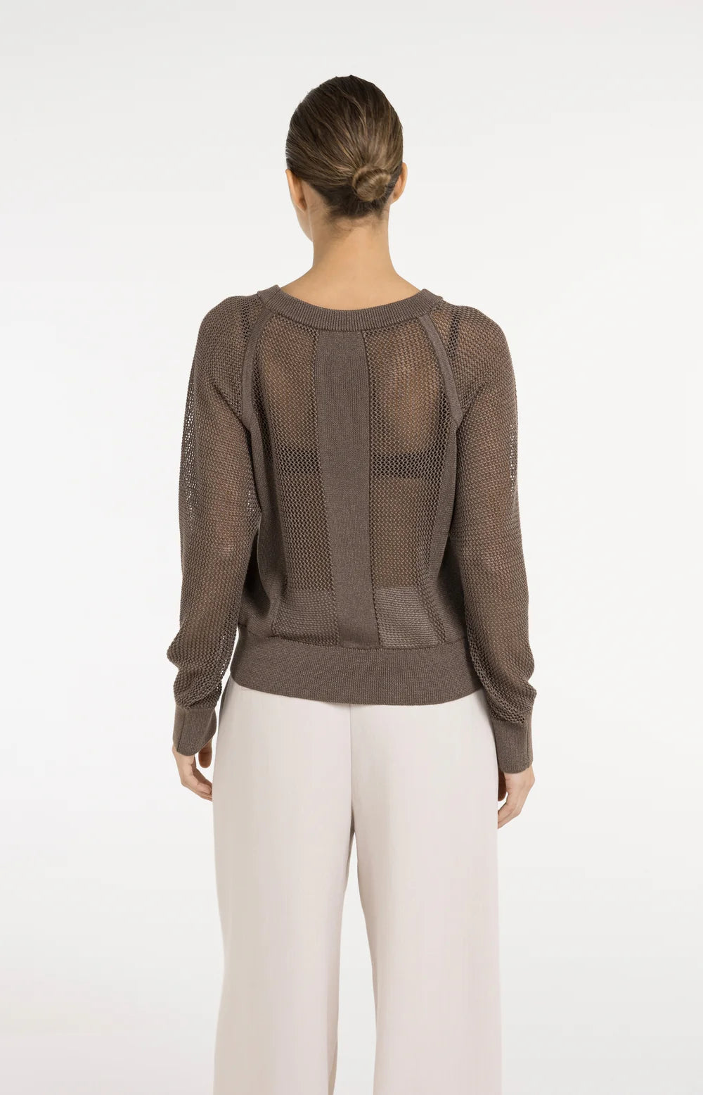 Strickpullover in Netzoptik mit Raglanärmeln Washed Brown