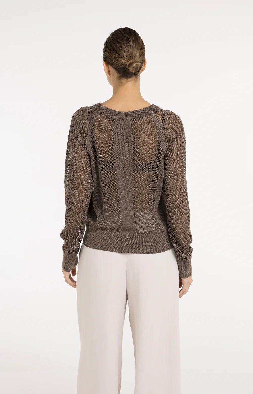 Strickpullover in Netzoptik mit Raglanärmeln Washed Brown - Dein Lieblingsladen Concept