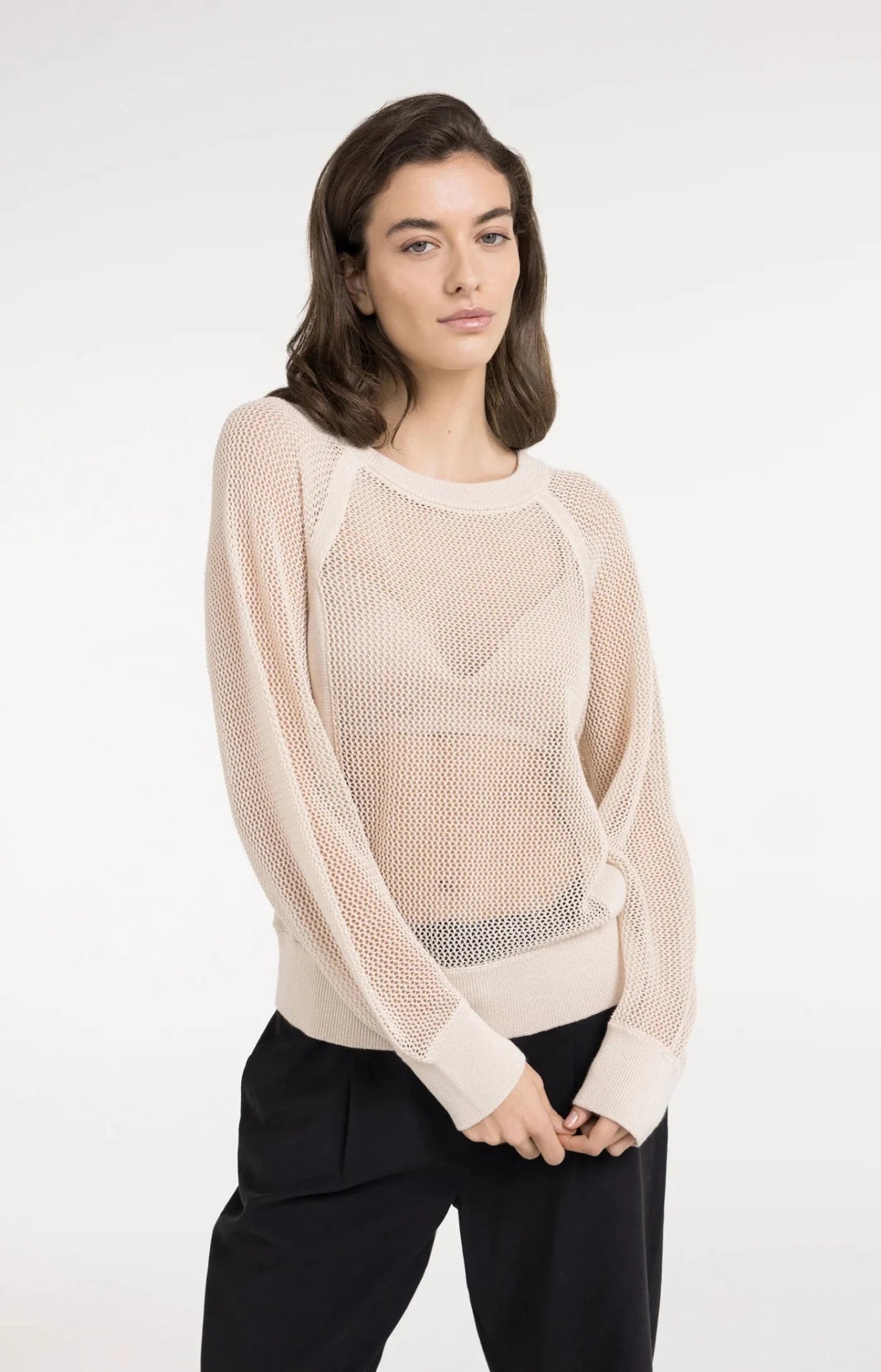 Strickpullover in Netzoptik mit Raglanärmeln Cloud Creme White - Dein Lieblingsladen Concept