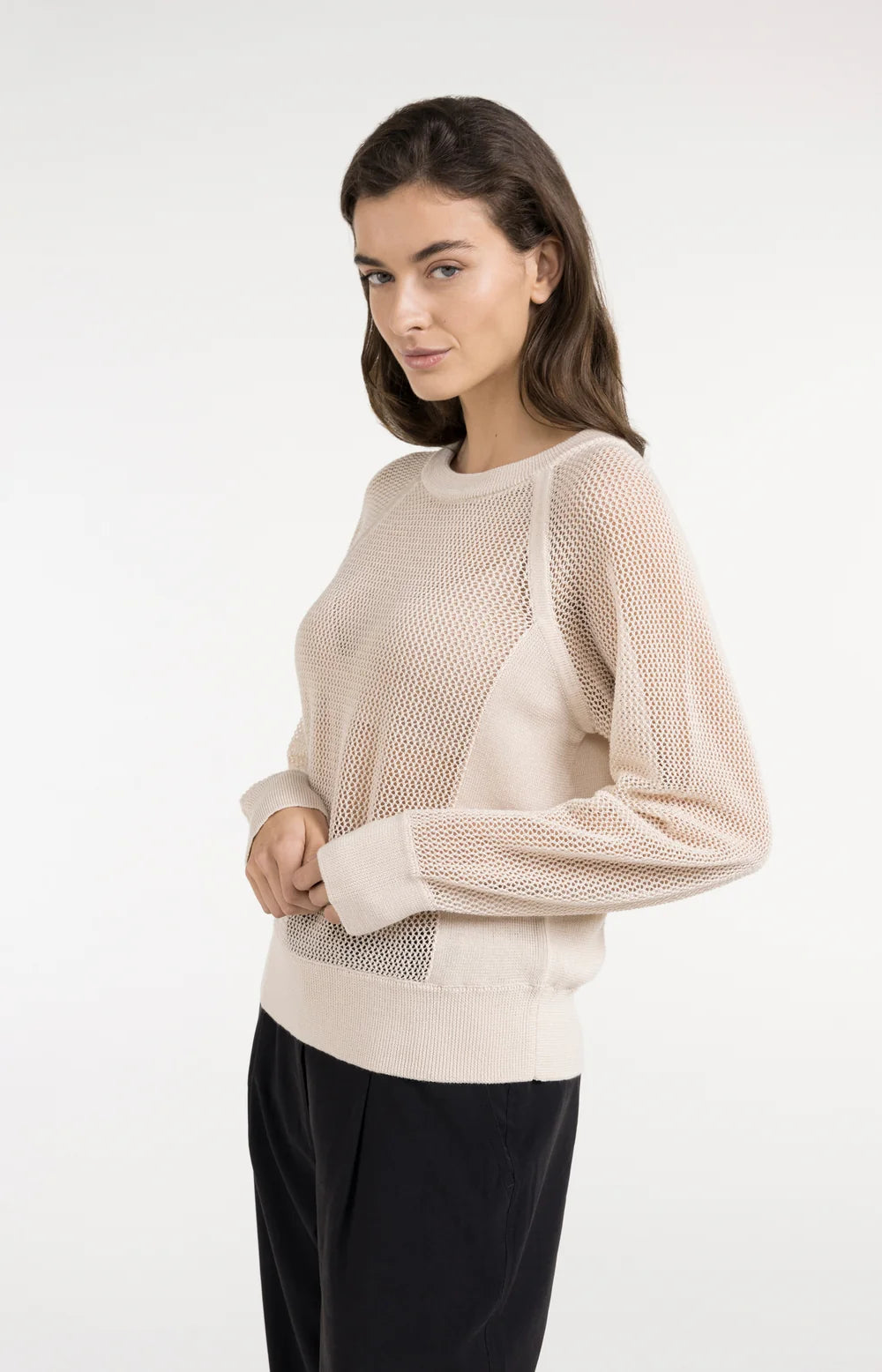 Strickpullover in Netzoptik mit Raglanärmeln Cloud Creme White