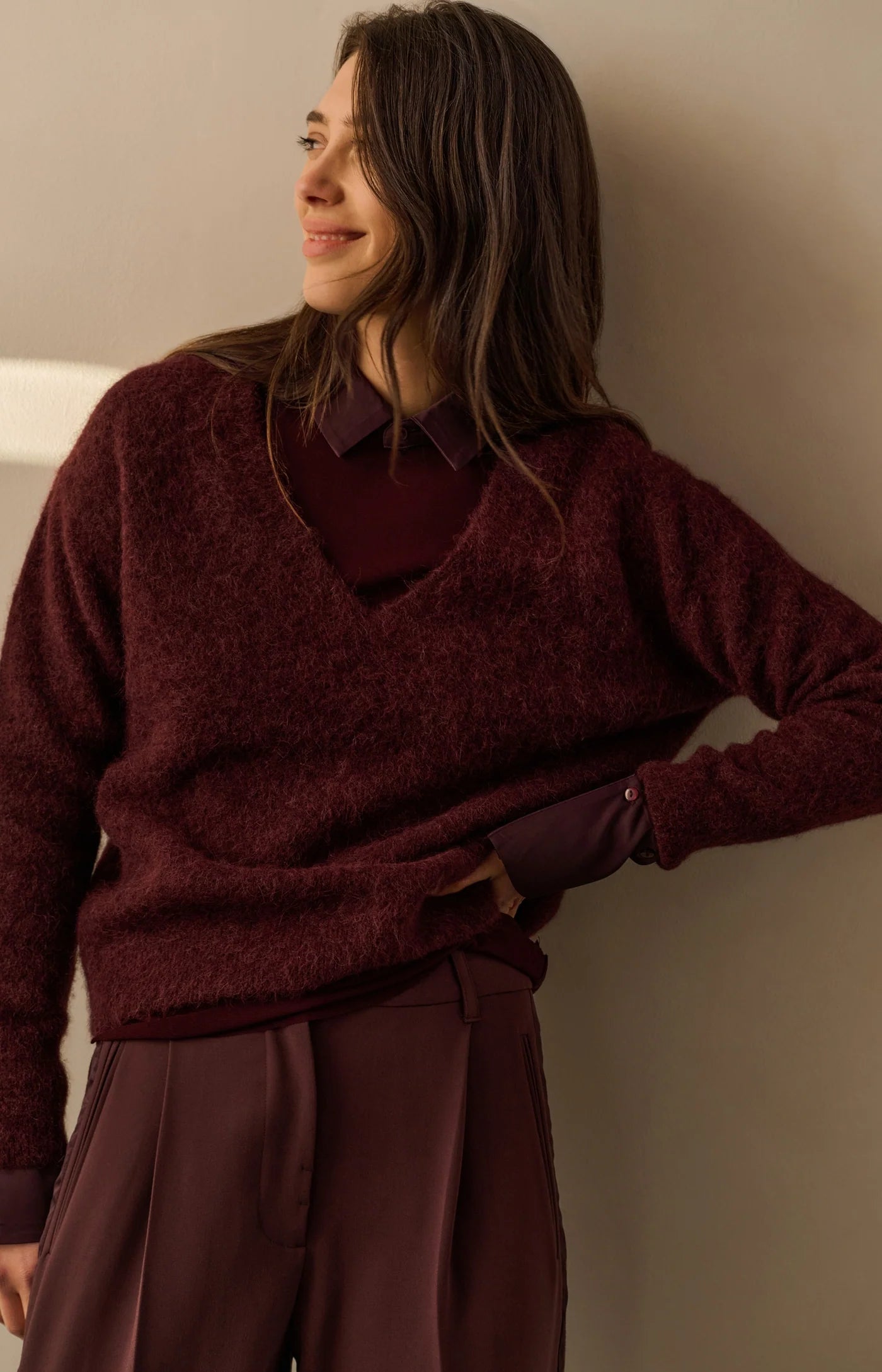 Weicher Pullover mit V-Ausschnitt-fudge purple