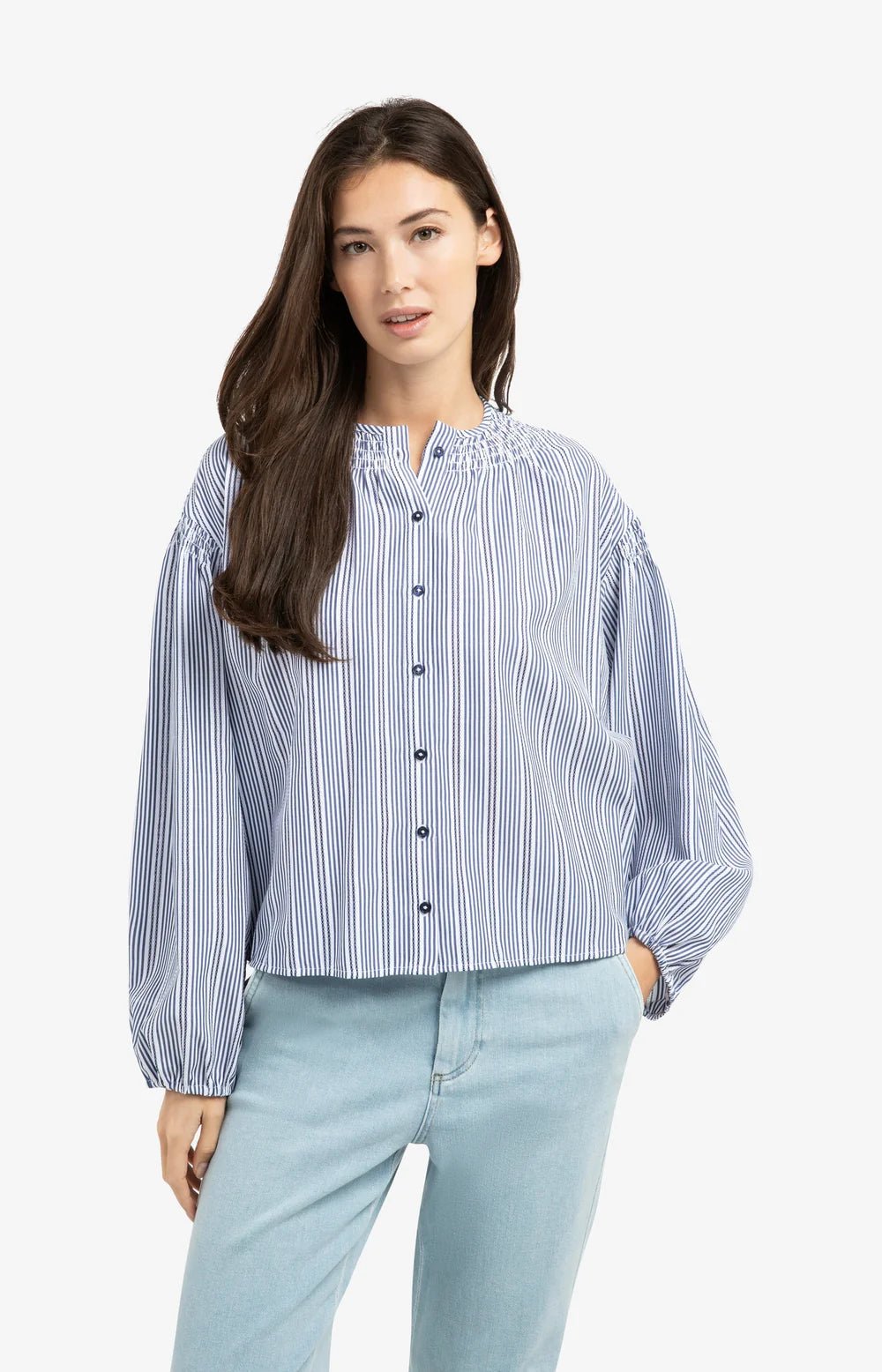 Gestreifte Bluse mit gekräuselten Details - Dein Lieblingsladen Concept