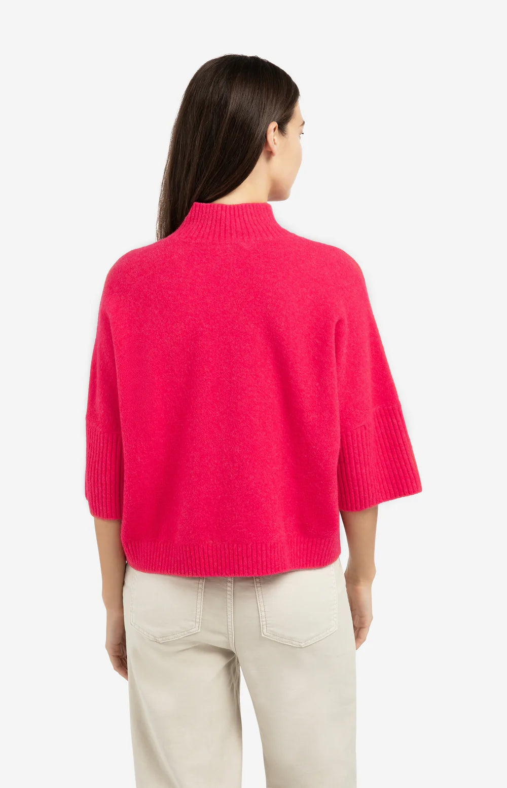 Pullover mit gerippten 3/4 Ärmeln und Stehkragen-rose red melange