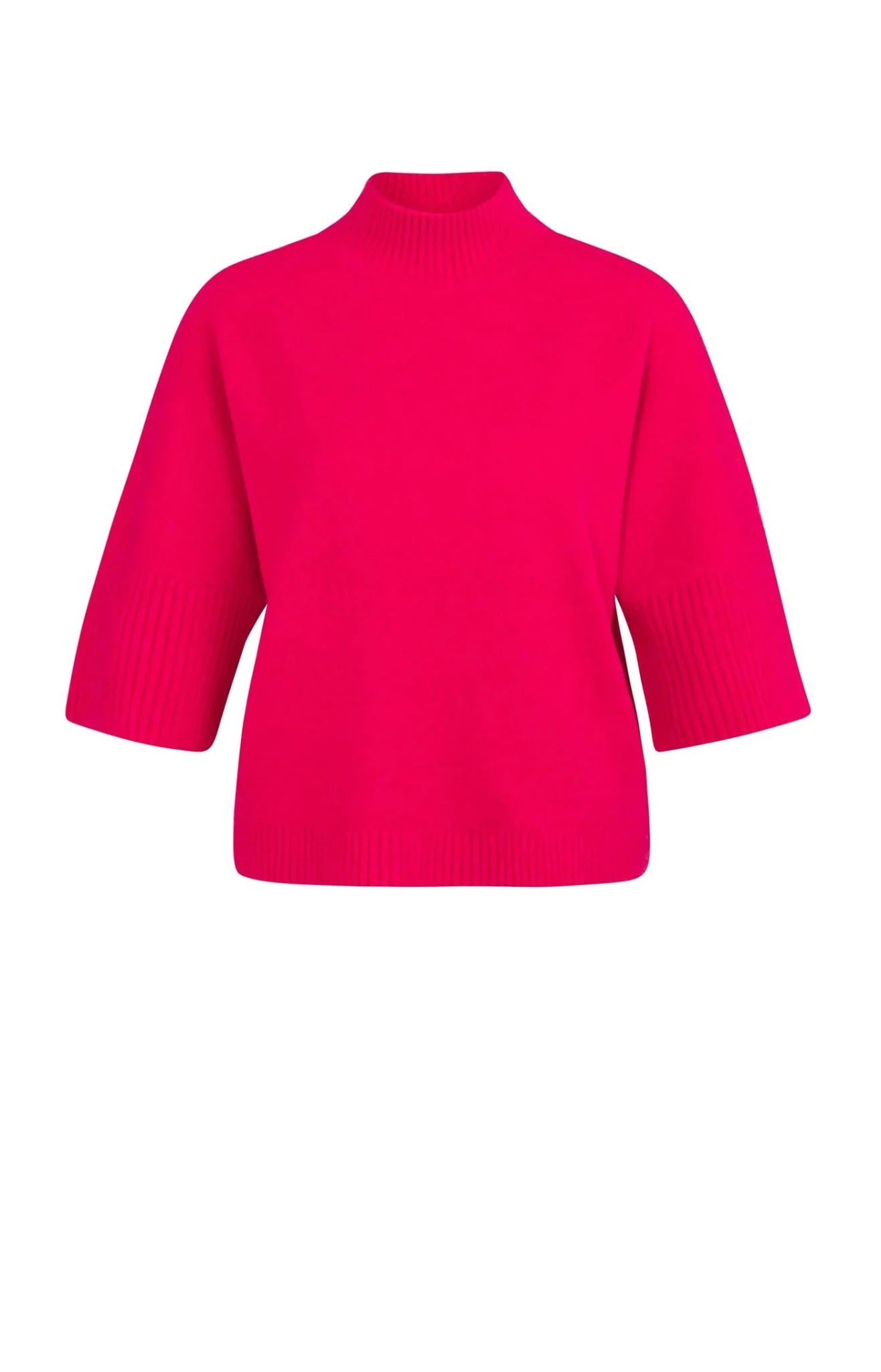 Pullover mit gerippten 3/4 Ärmeln und Stehkragen - rose red melange - Dein Lieblingsladen Concept