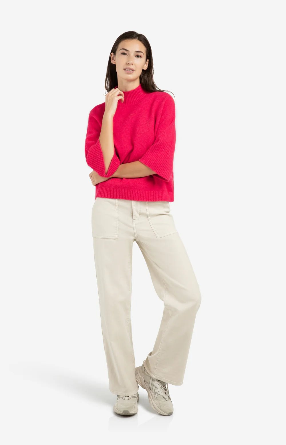 Pullover mit gerippten 3/4 Ärmeln und Stehkragen - rose red melange - Dein Lieblingsladen Concept
