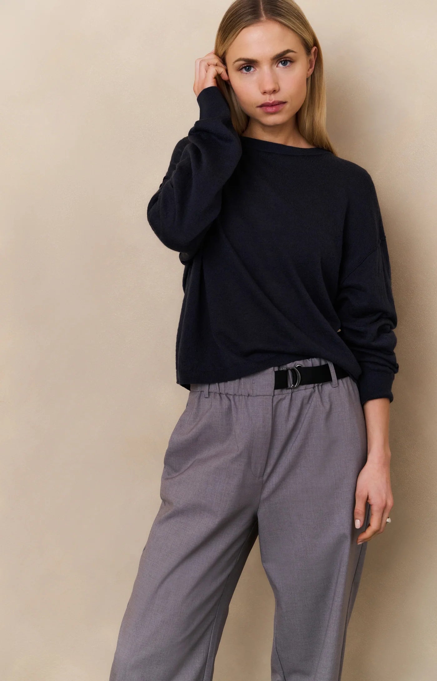 Strukturierter Strickpullover mit Rundhalsausschnitt
