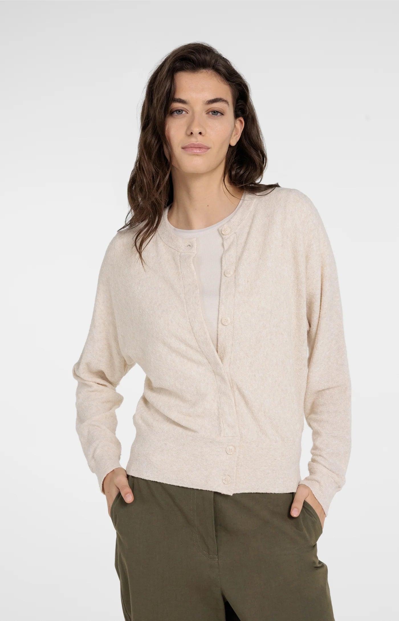 Langärmeliger Cardigan aus Strickfrottee