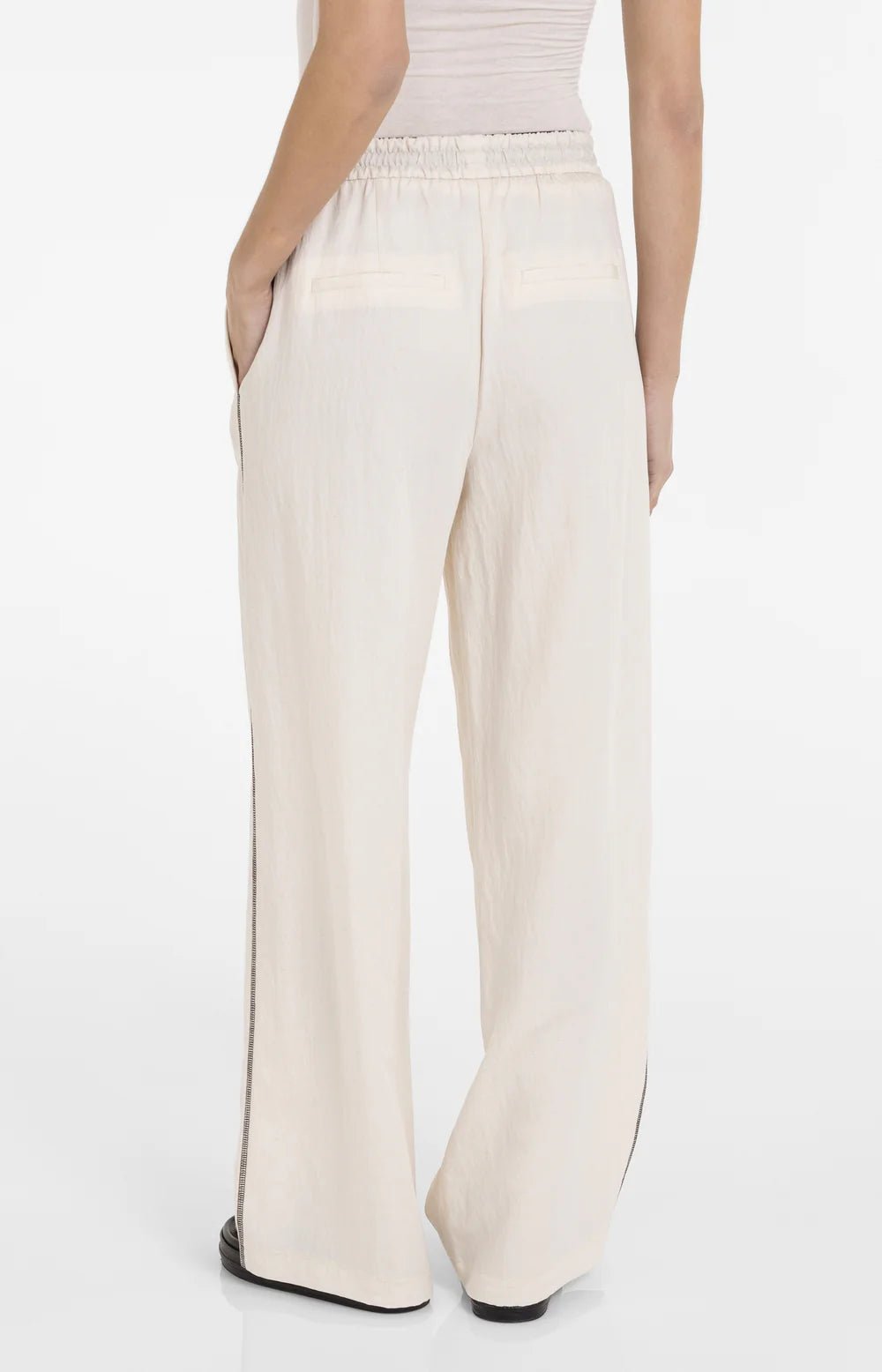 Hose mit weitem Bein und Kontrastnähten Cloud Creme White