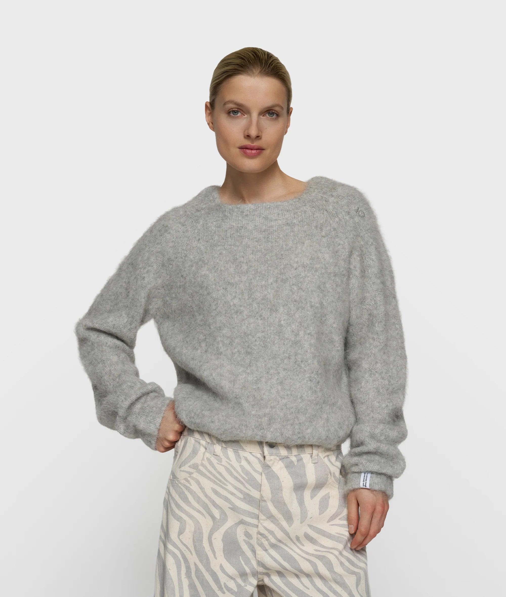 Hairy Knit Sweater light gray melange