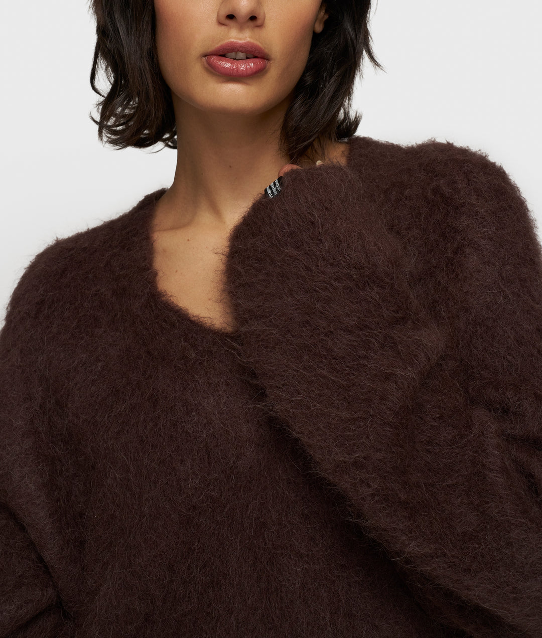 V-Neck Knit Sweater-deep wine