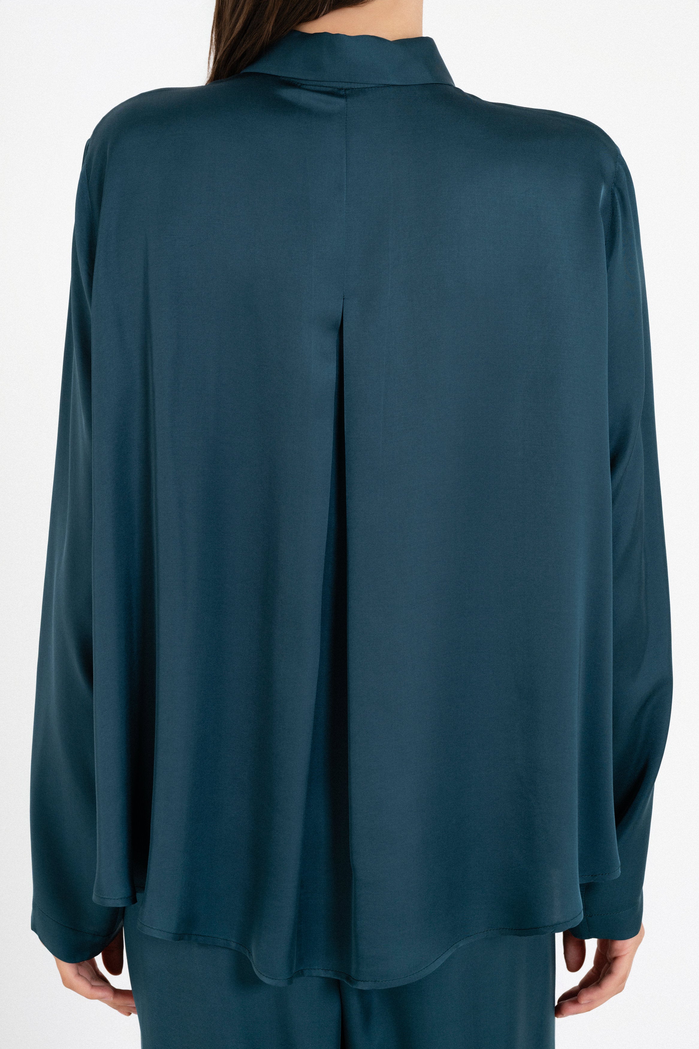 Satin Long Sleeve Shirt Blue