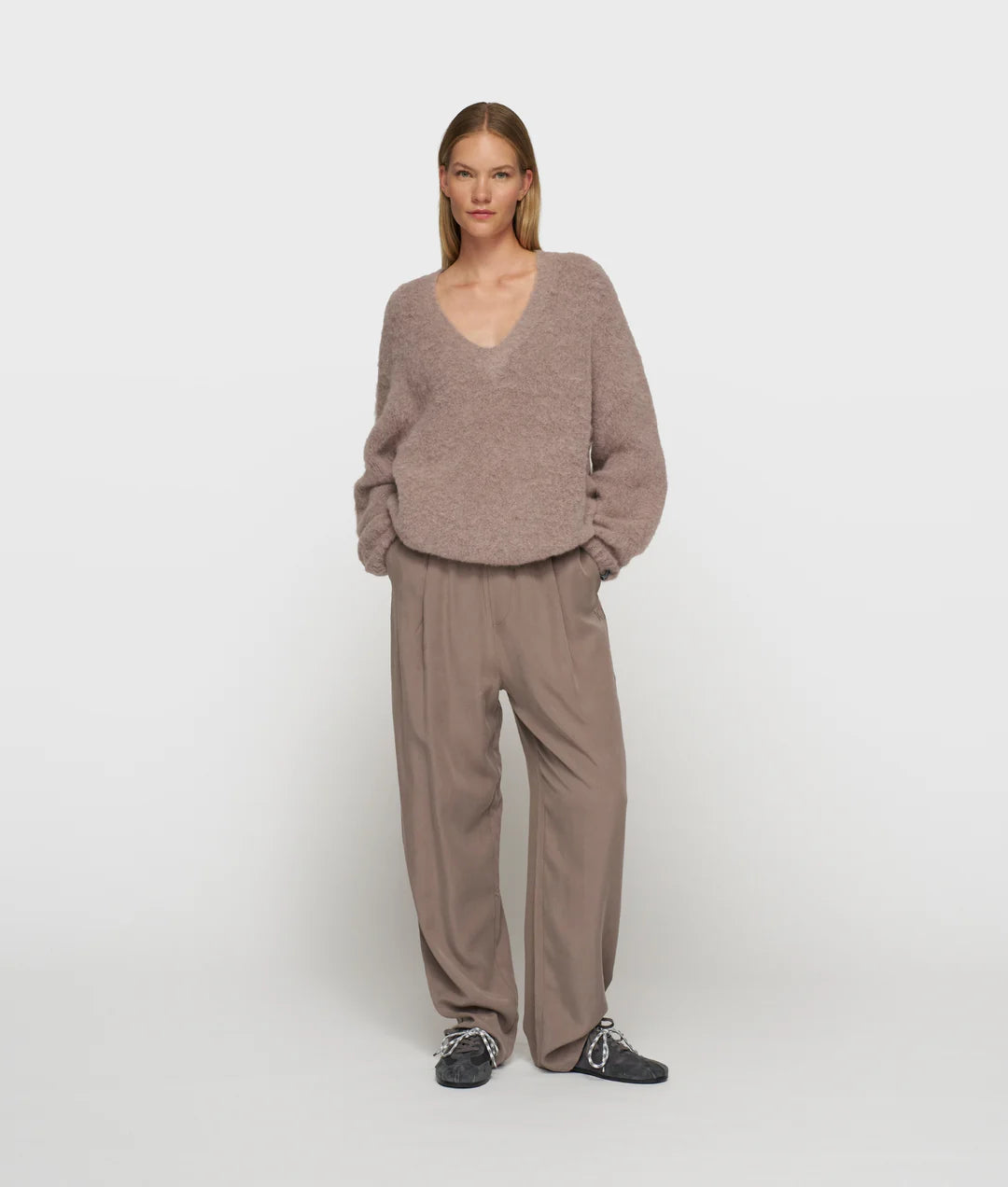 V-Neck Knit Sweater-moonrock
