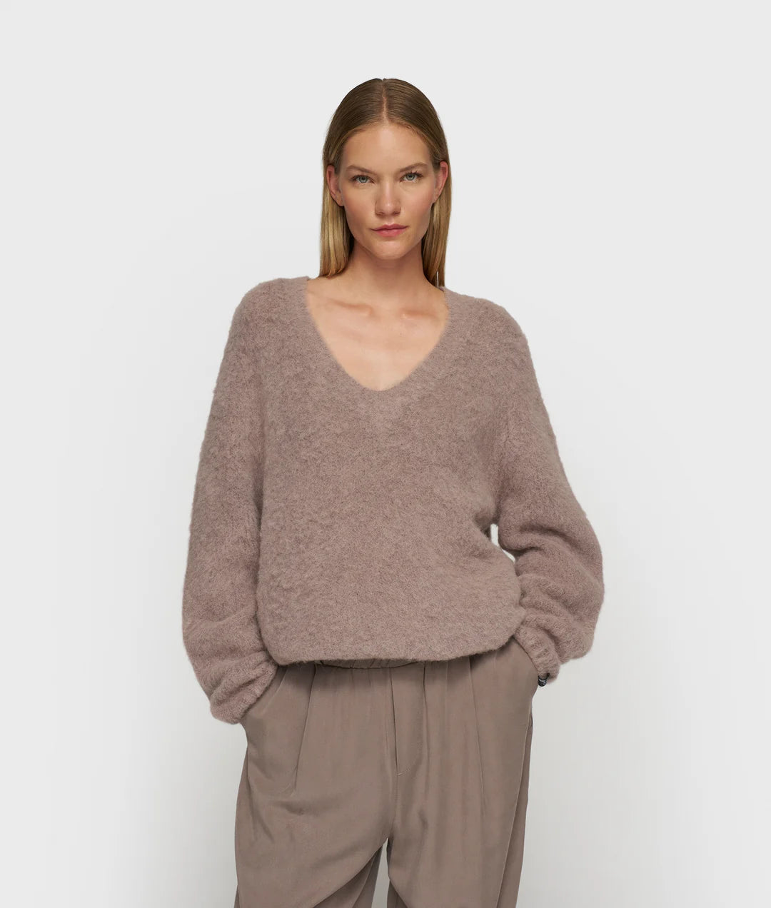 V-Neck Knit Sweater-moonrock