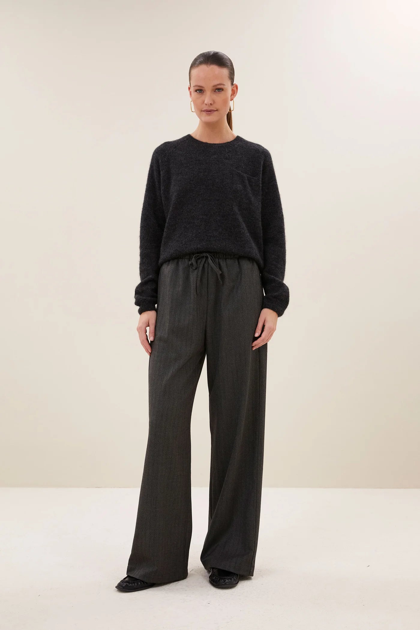 Pants "Pelle Herringbone" black herringbone