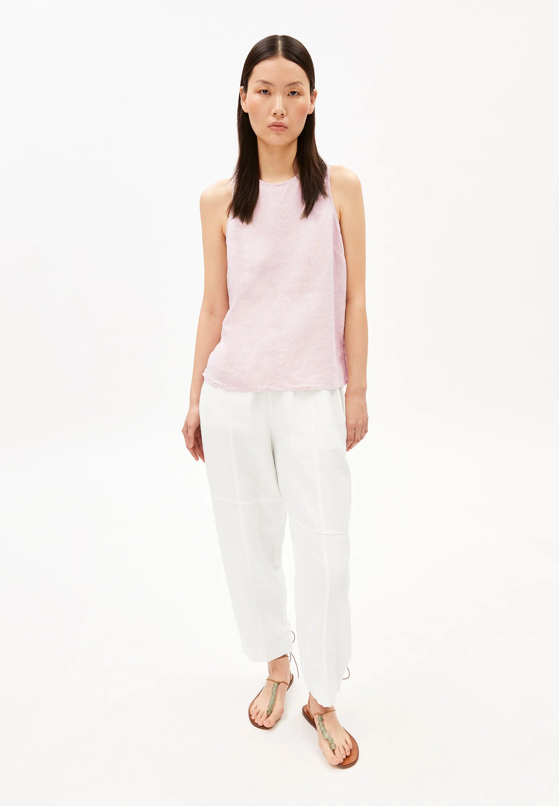 Pure Linen Blouse Top Pink Mist