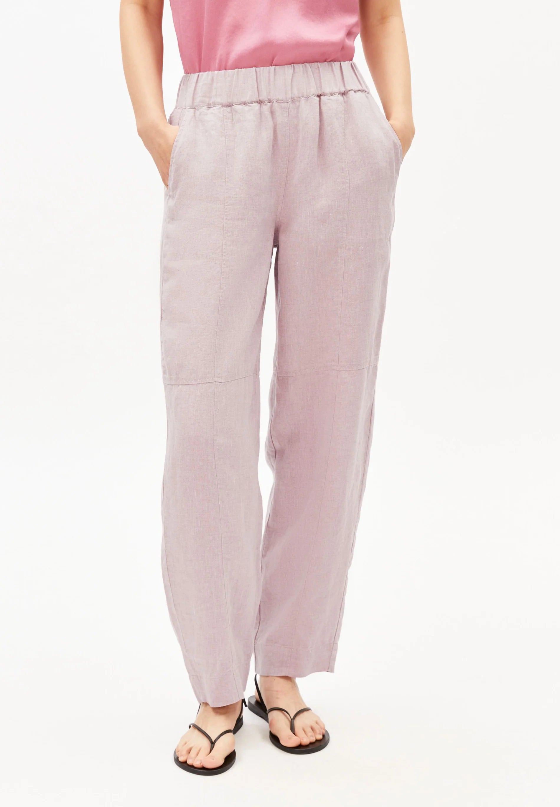 Pure Linen Pull On Barrel Pant Pink Mist