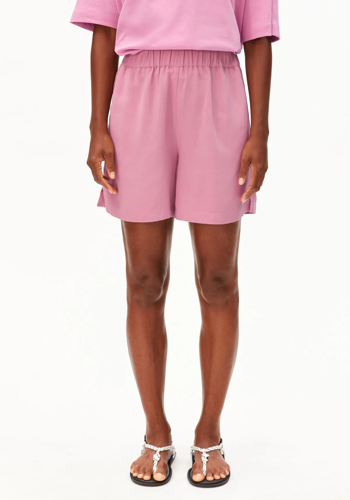 Linen Blend Pull On Shorts Washed Berry