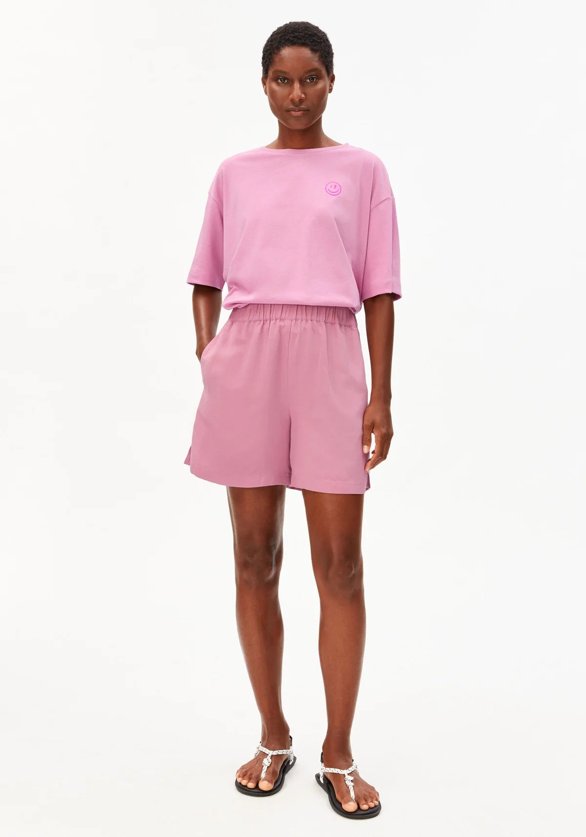 Linen Blend Pull On Shorts Washed Berry