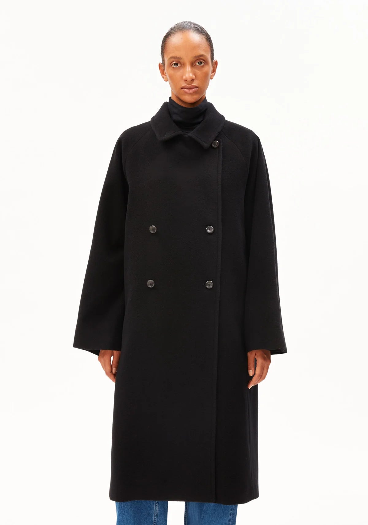 Doppelreihiger Wollmantel black