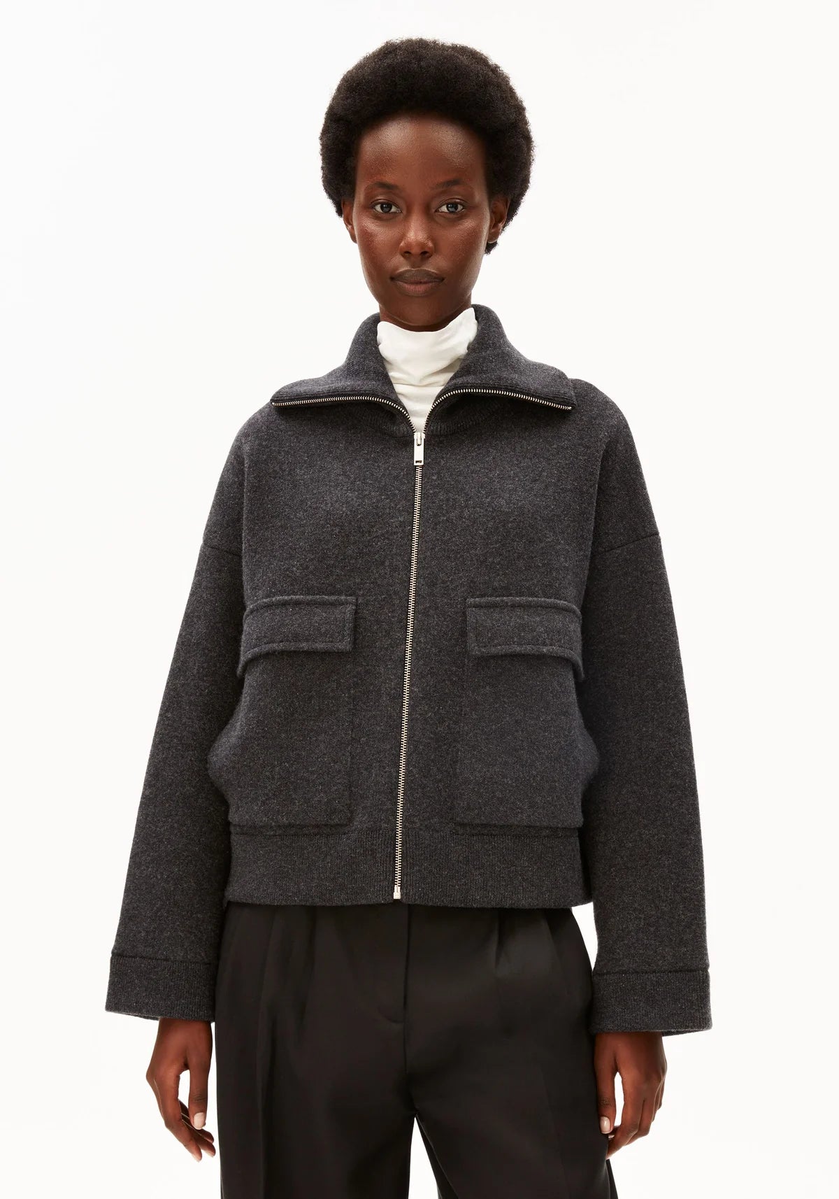Cotton Wool Knit Jacket - steel melange