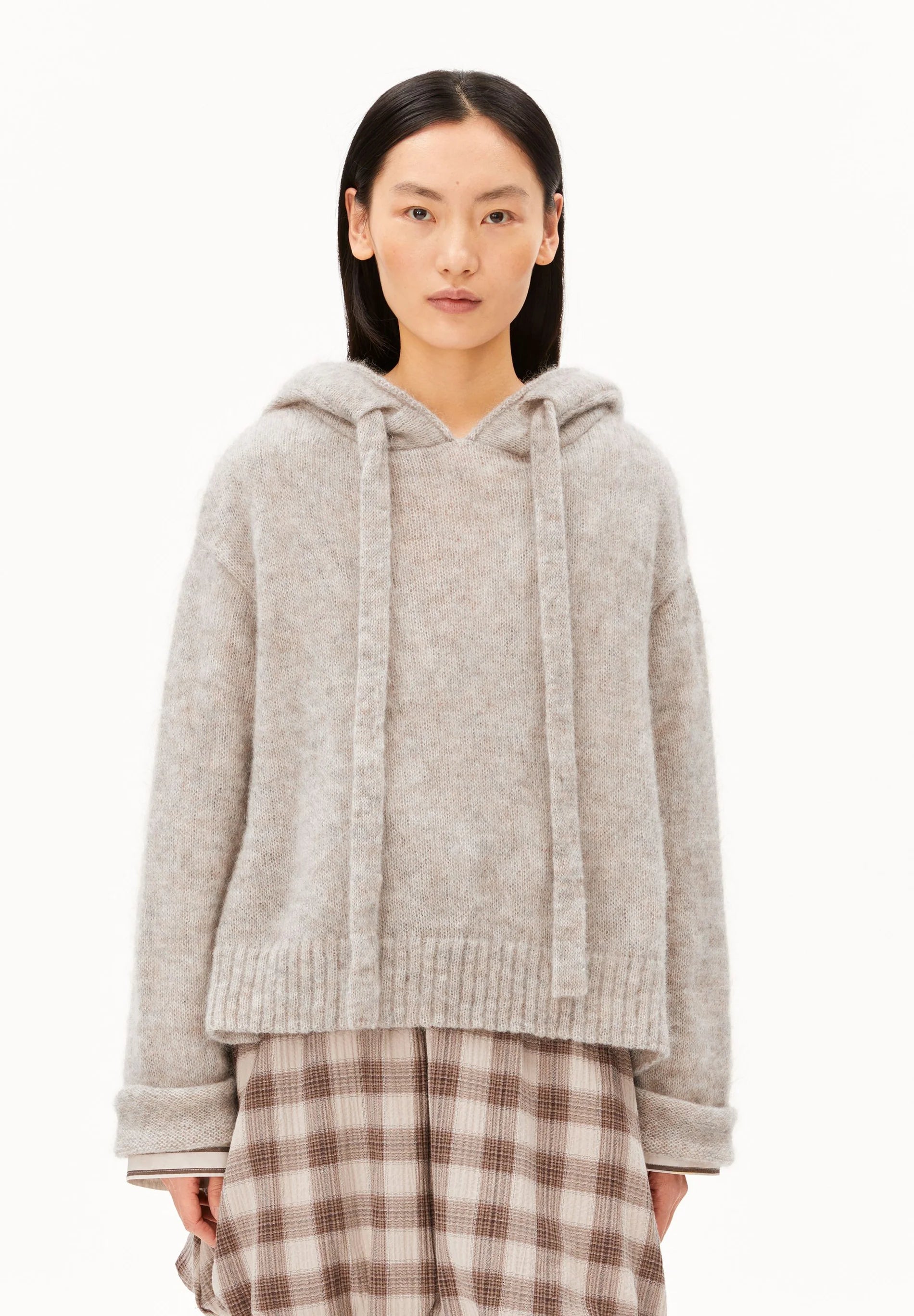 Mohair Blend Knit Hoodie honey melange