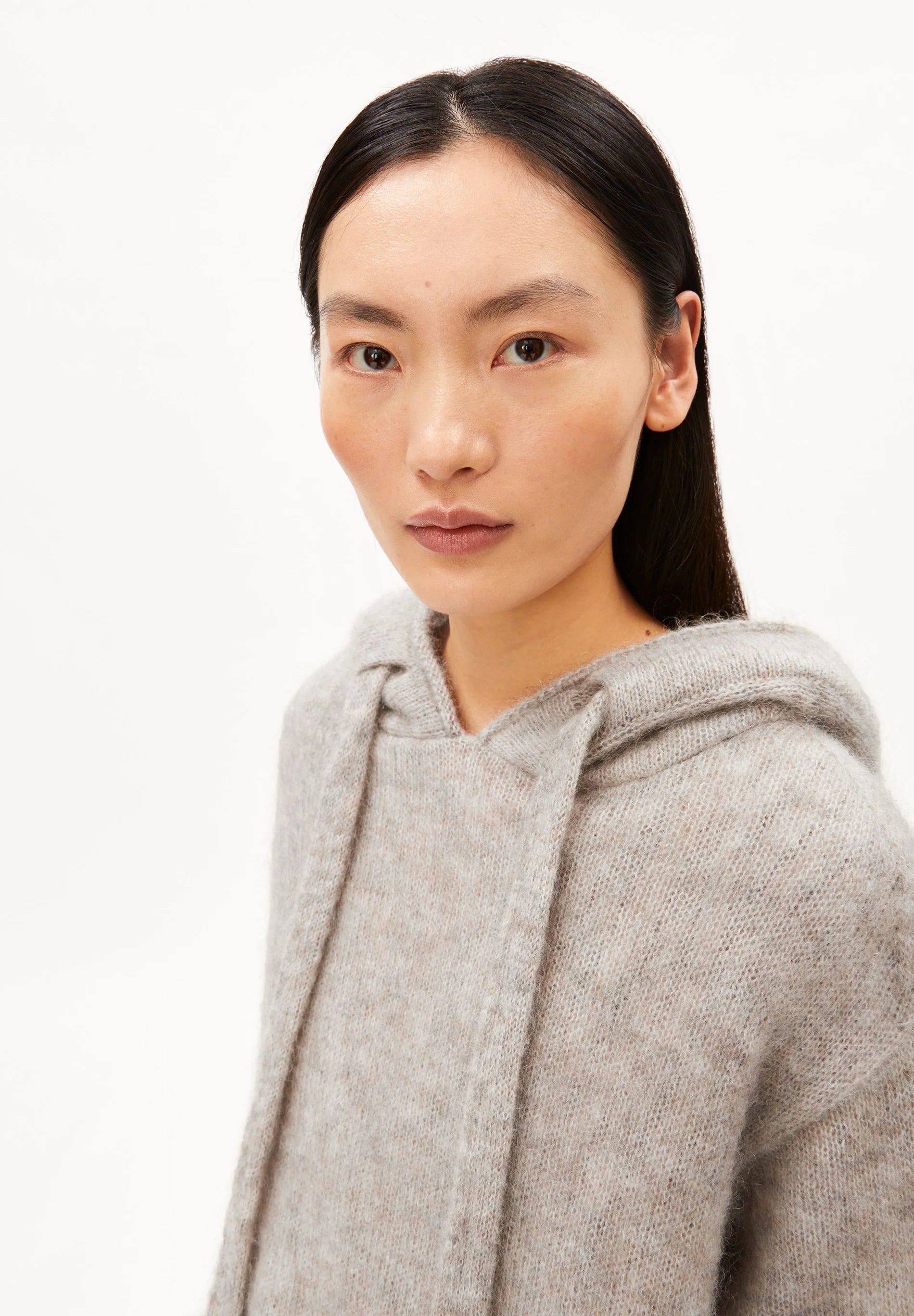 Mohair Blend Knit Hoodie honey melange