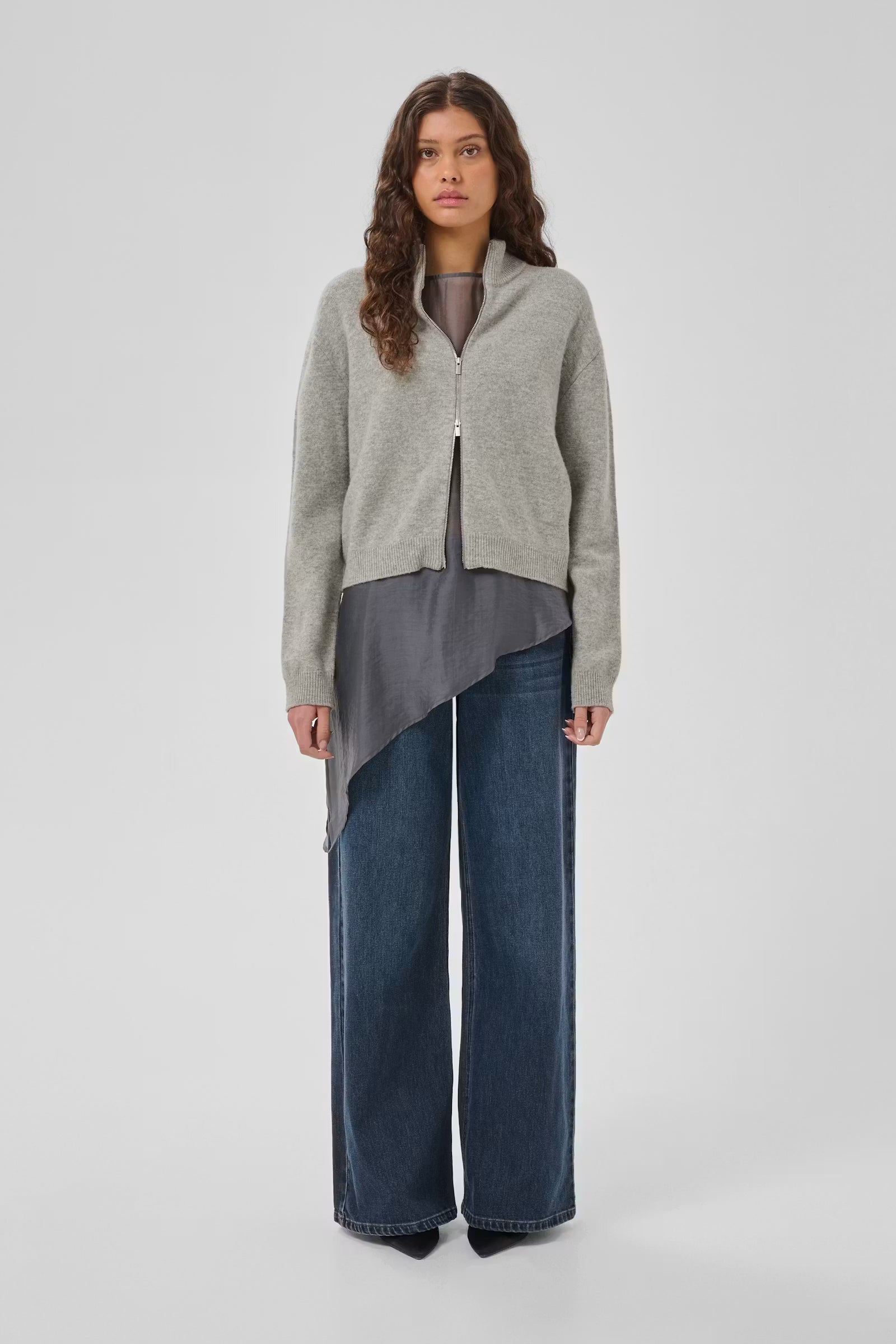 Knit Zip Cardigan "MWTracy" light grey melange