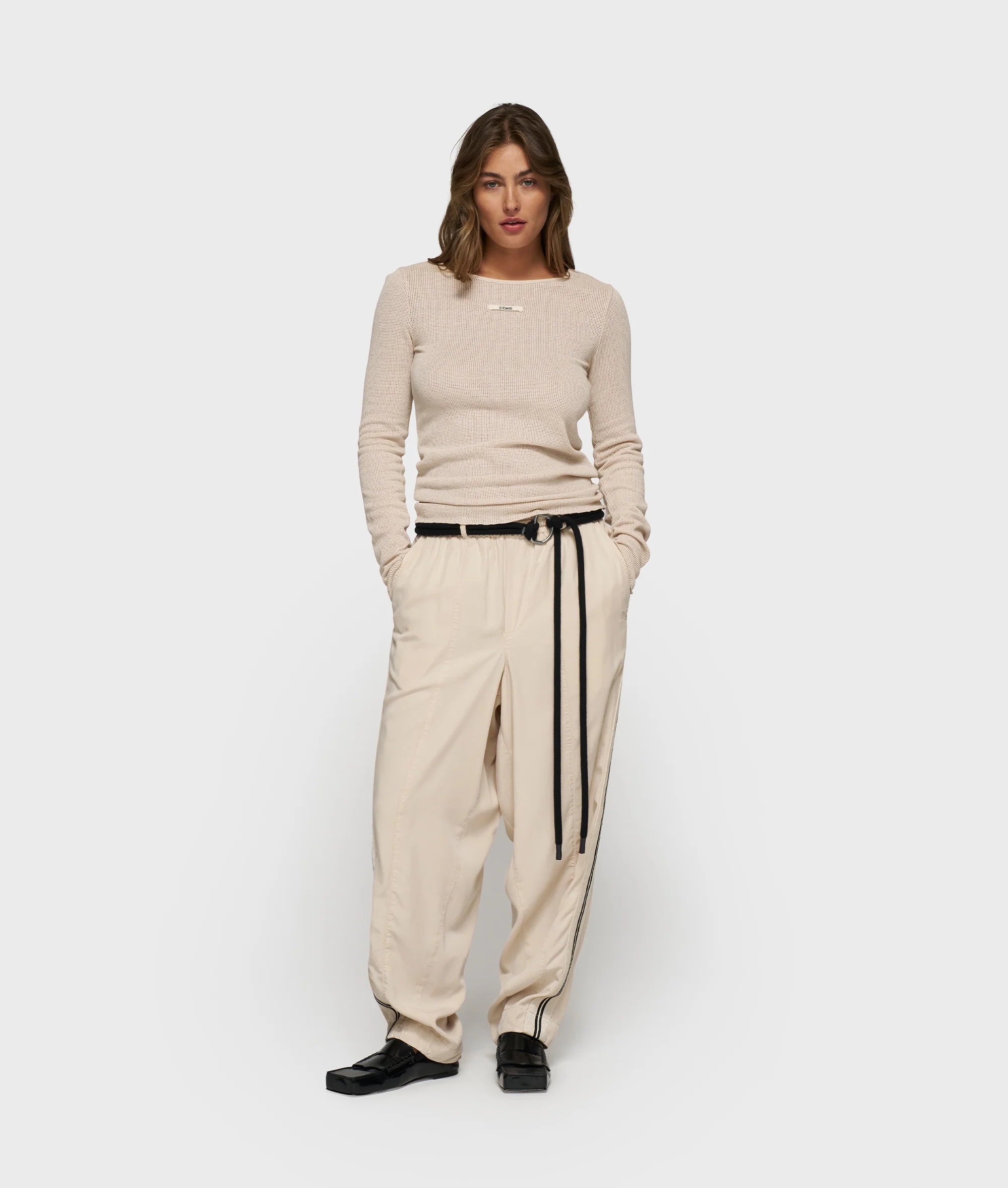 Boat Neck Long Sleeve Tee Mesh