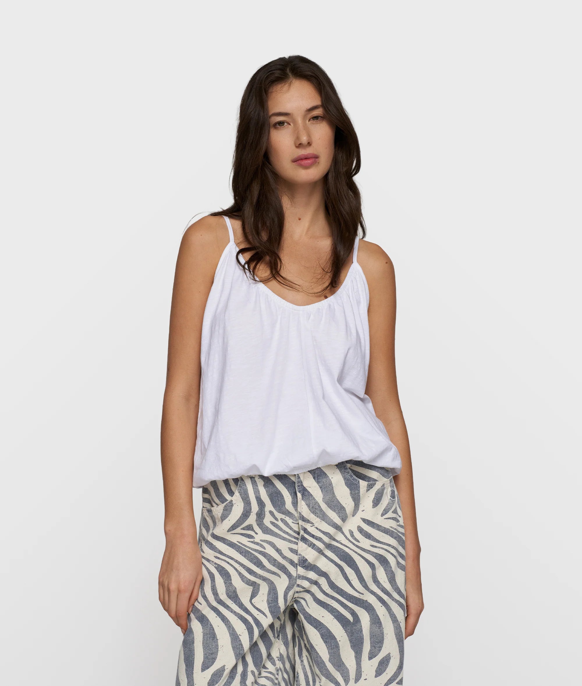 Top Gathered Neck White